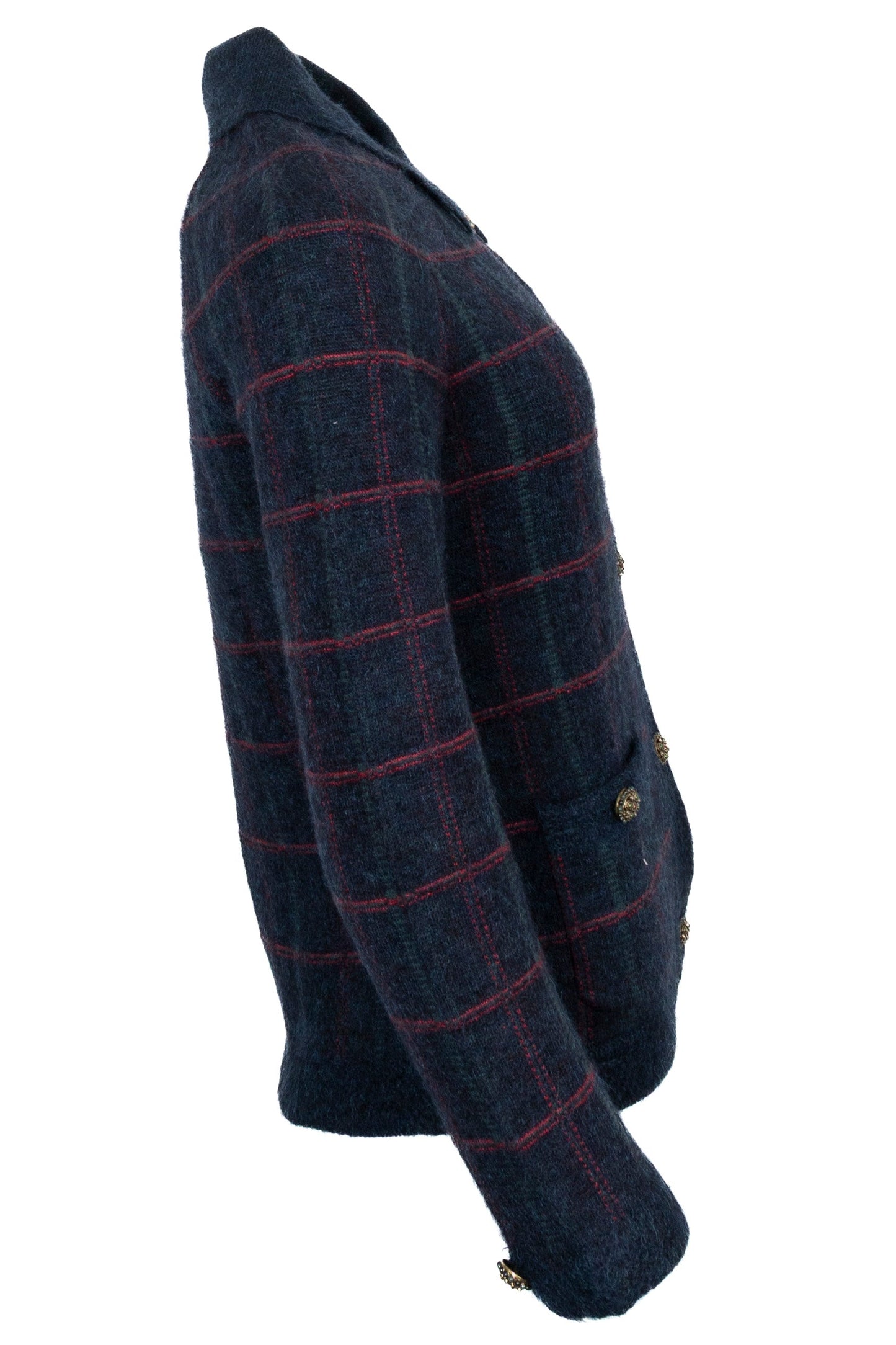CHANEL 2013 Check Knit Cardigan Navy Red