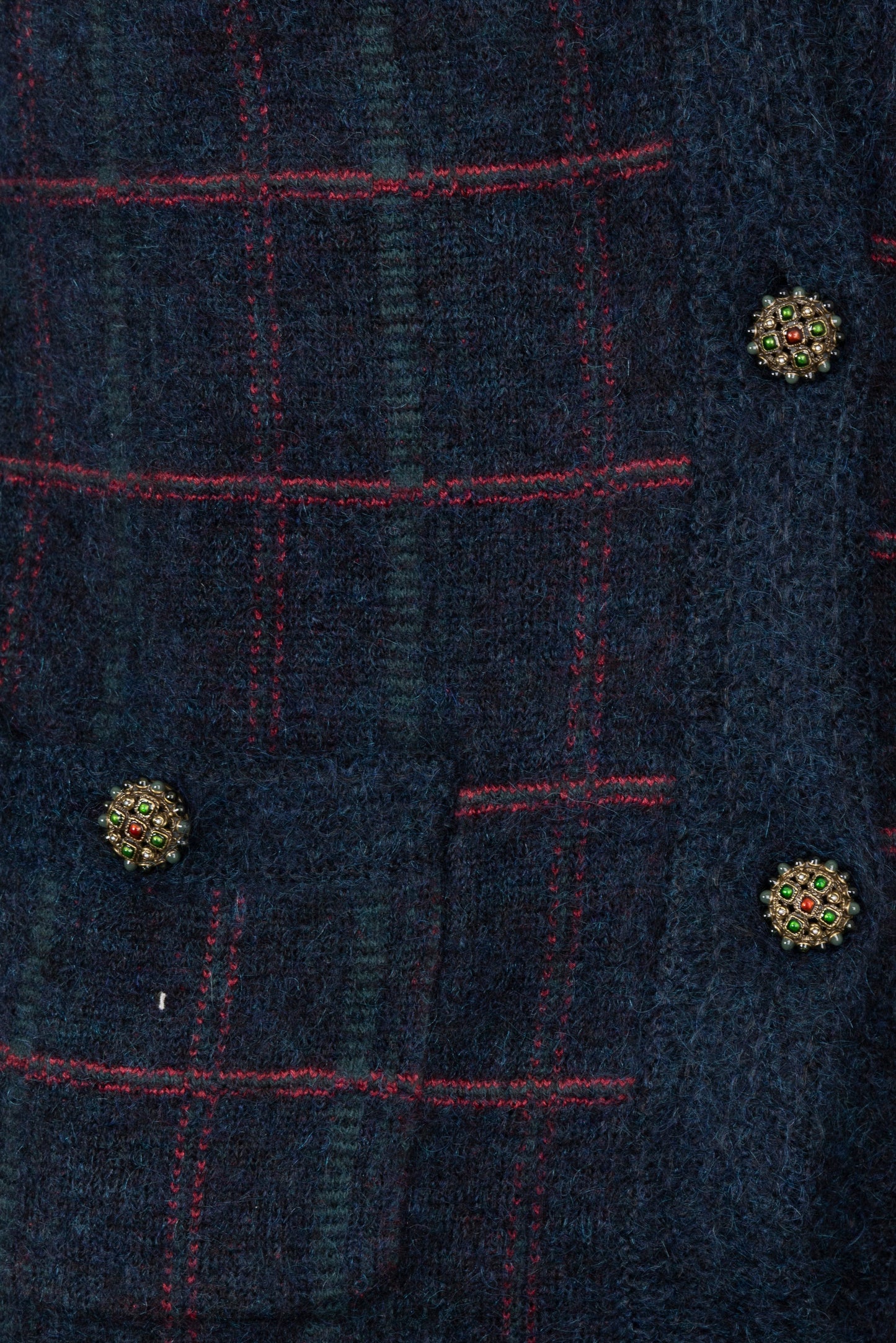 CHANEL 2013 Check Knit Cardigan Navy Red