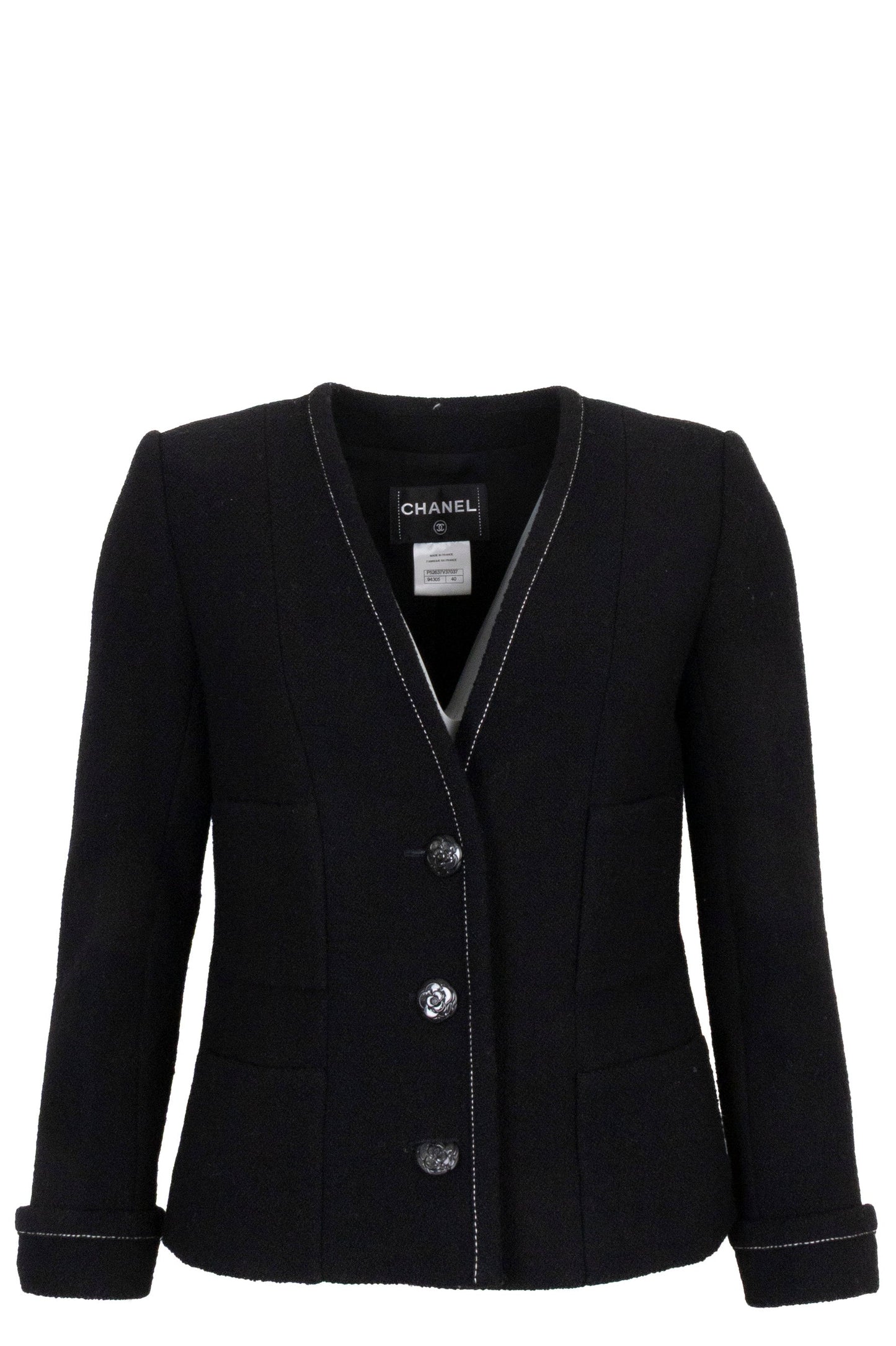 CHANEL Camellia Button Jacket Black