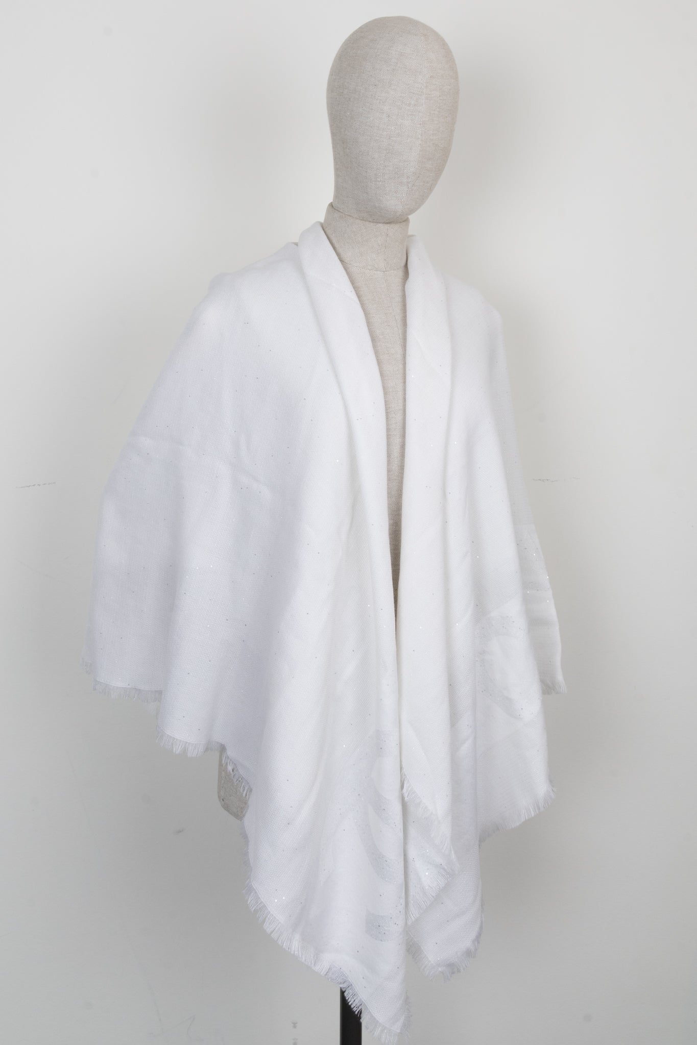 CHANEL Logo Scarf Cashmere Silk White
