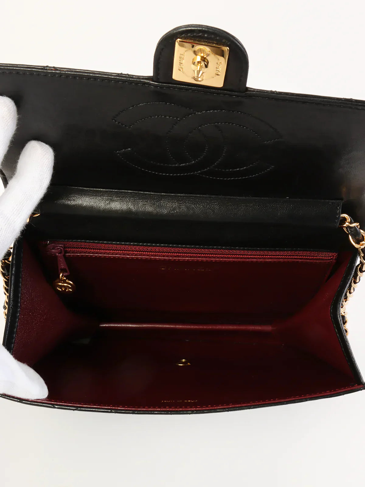 CHANEL Around 1998 Made Straight Flap Cc Mark Plate Chain Bag Black