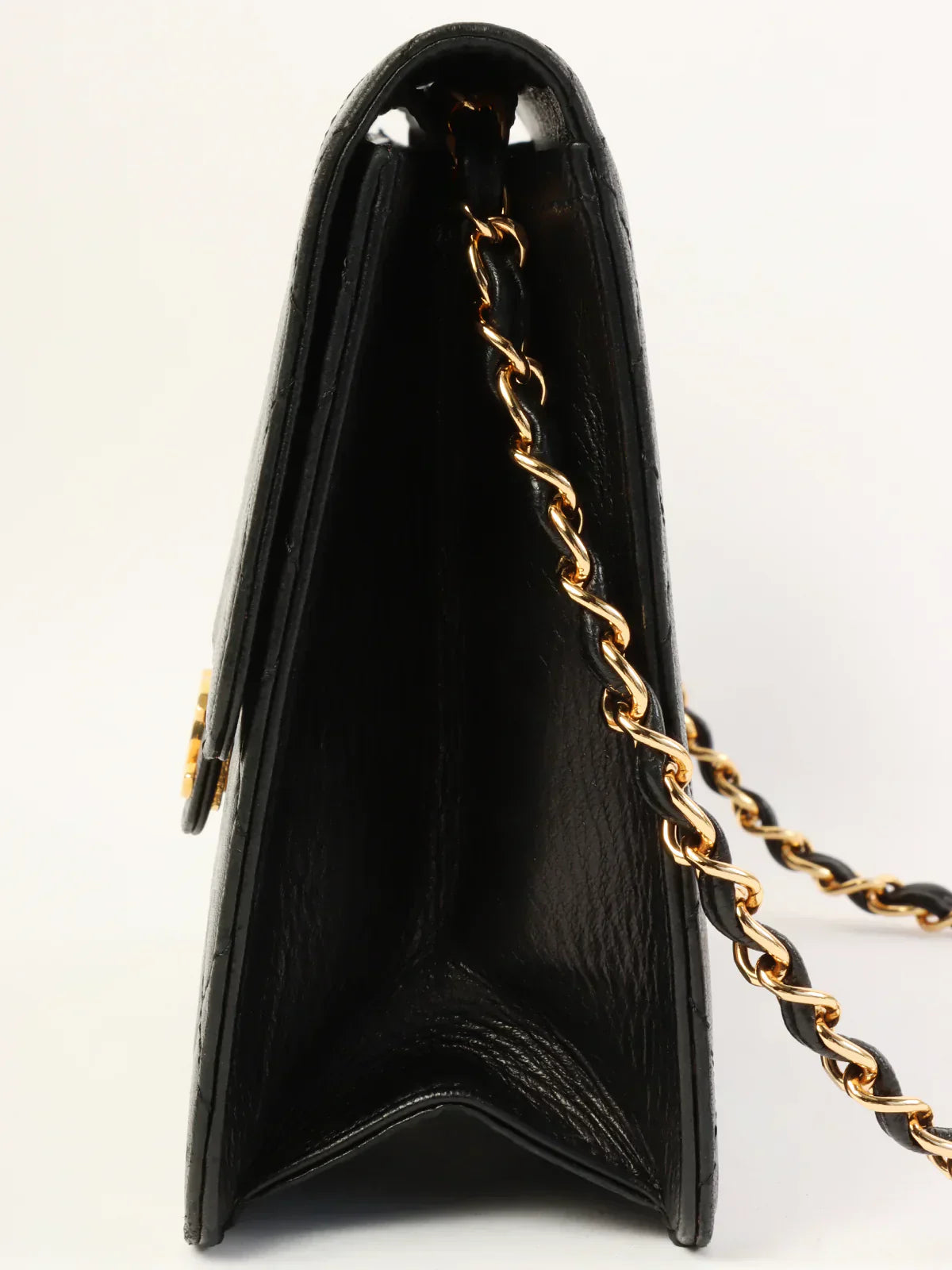 CHANEL Around 1998 Made Straight Flap Cc Mark Plate Chain Bag Black