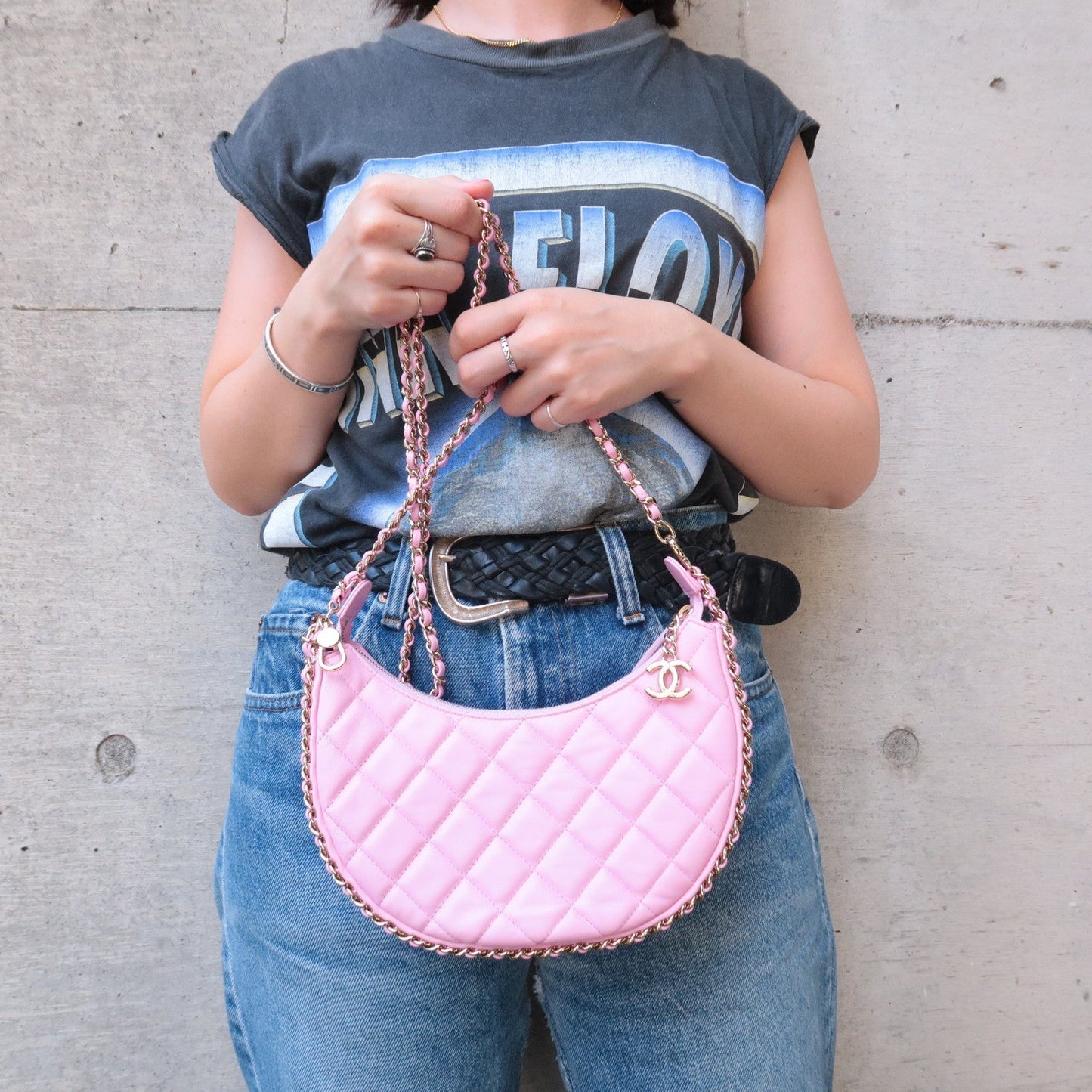 Auth CHANEL Matelasse Lamb Skin Small Hobo Shoulder Bag Pink AS3917  d F/S
