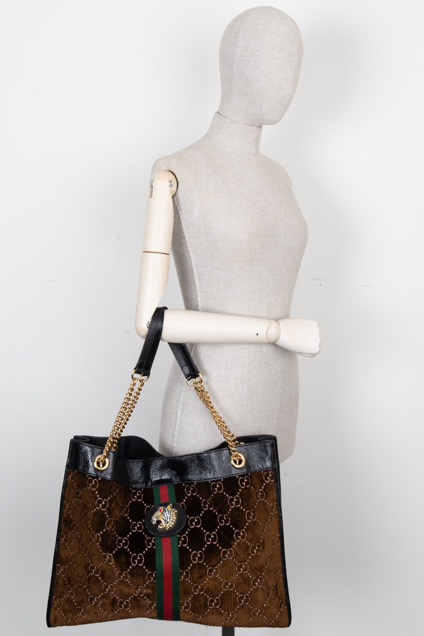 GUCCI Rajah Tote Bag Velvet Brown