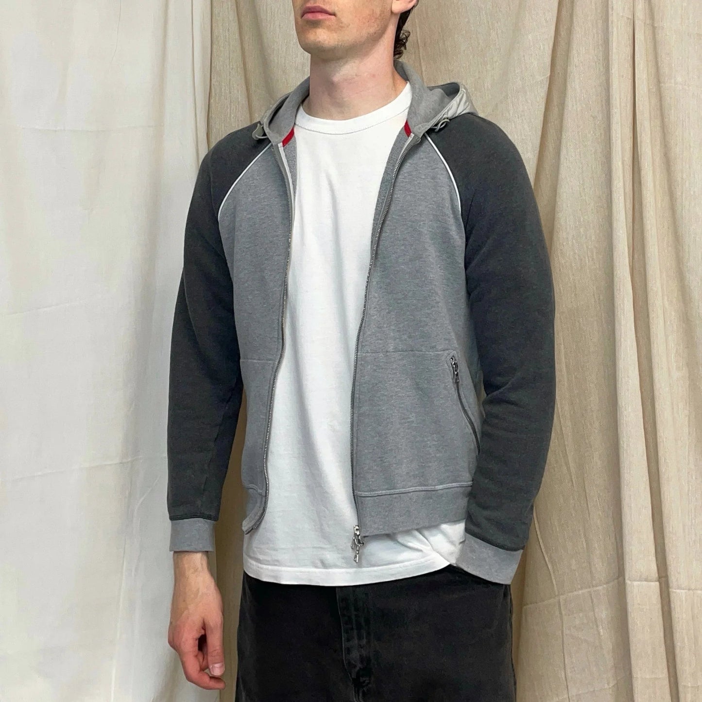Prada Sport 00s Grey Panelled Nylon Hood Zip-Through Hoodie
