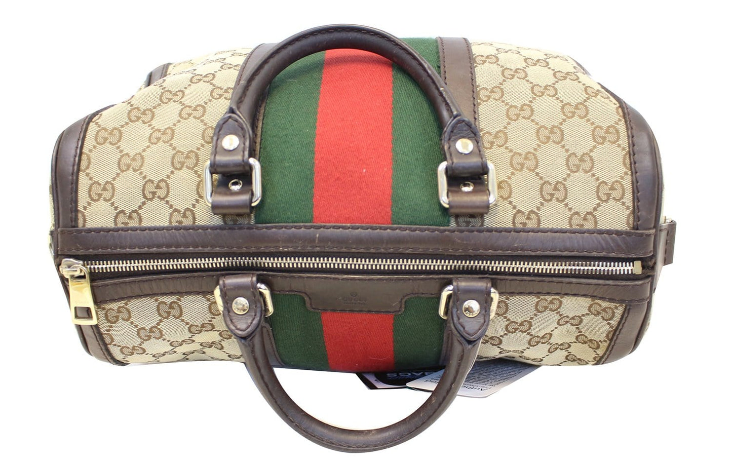 GUCCI Web  GG Monogram Canvas Boston Beige Bag