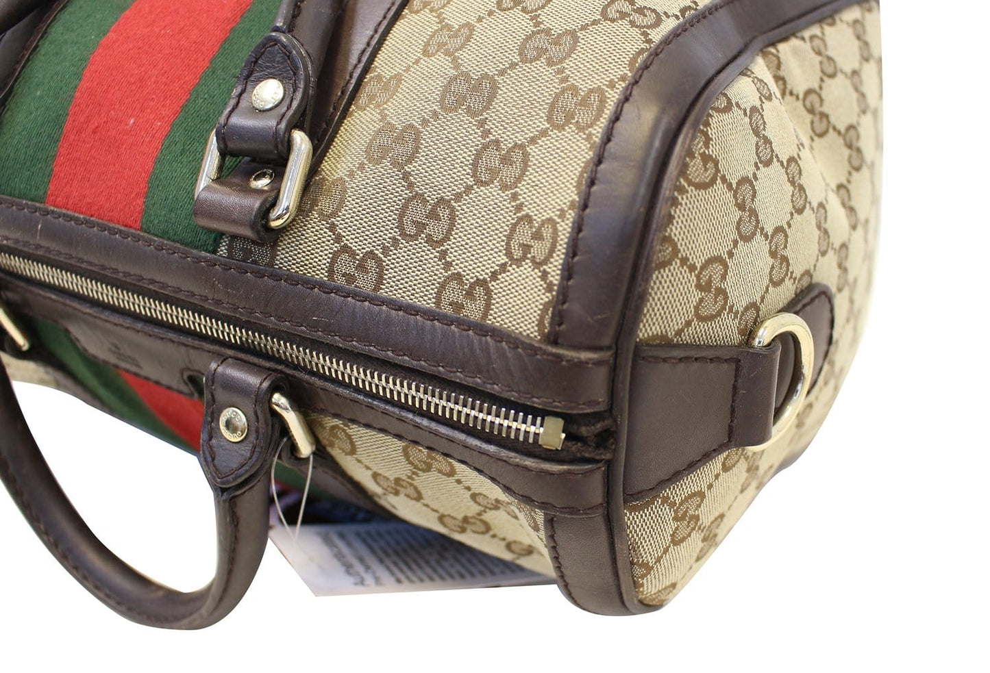 GUCCI Web  GG Monogram Canvas Boston Beige Bag