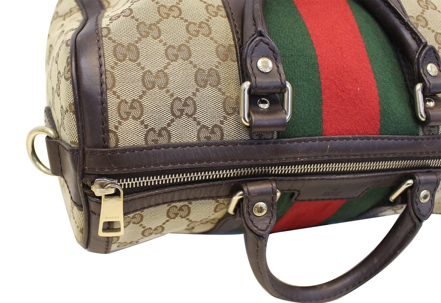 GUCCI Web  GG Monogram Canvas Boston Beige Bag