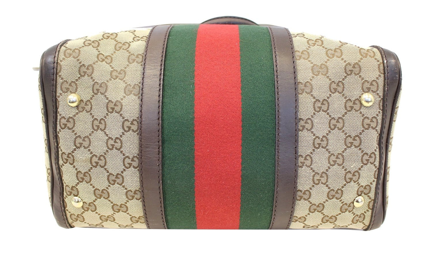 GUCCI Web  GG Monogram Canvas Boston Beige Bag