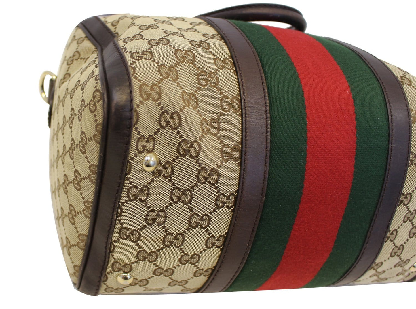 GUCCI Web  GG Monogram Canvas Boston Beige Bag
