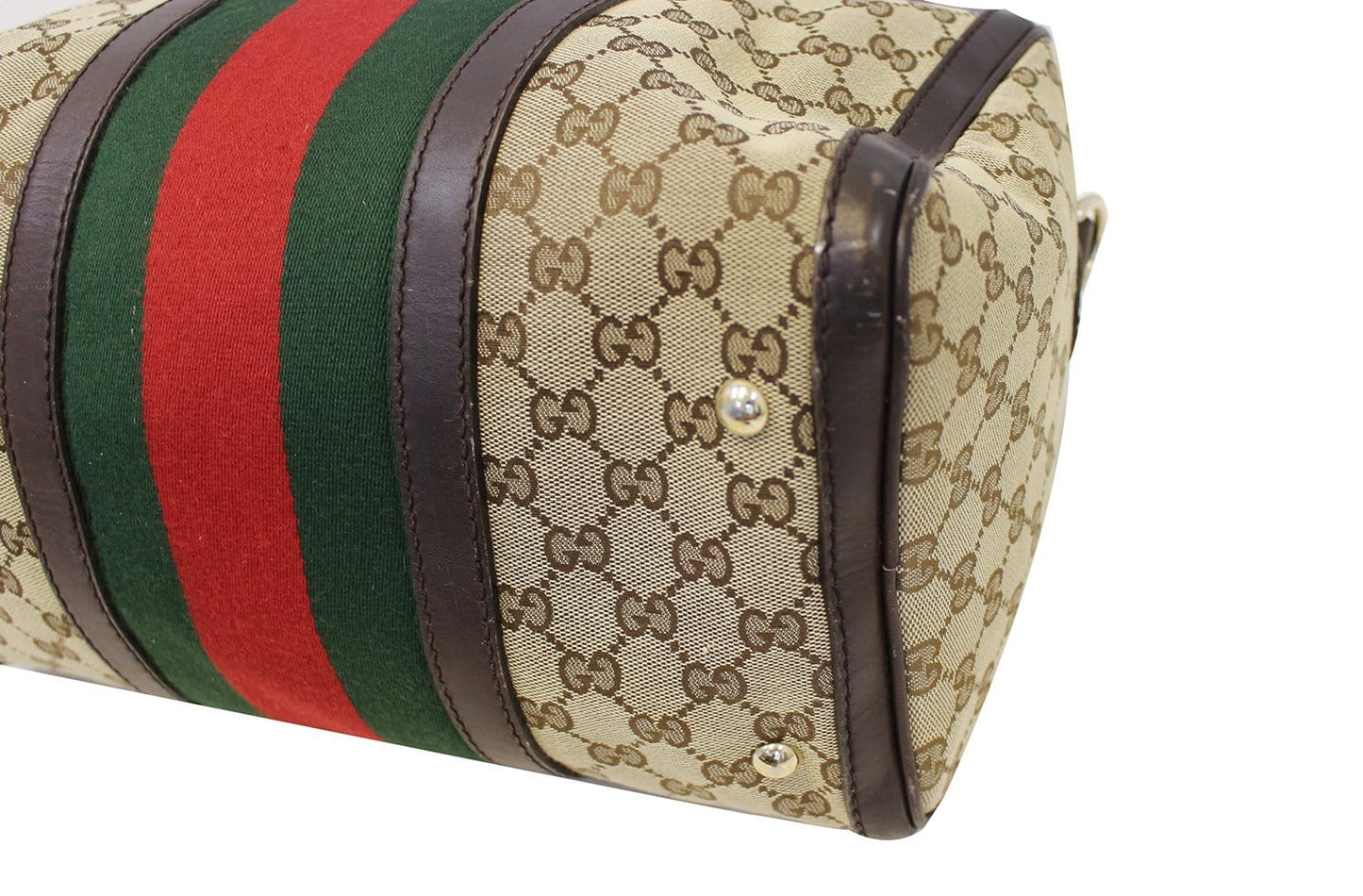 GUCCI Web  GG Monogram Canvas Boston Beige Bag