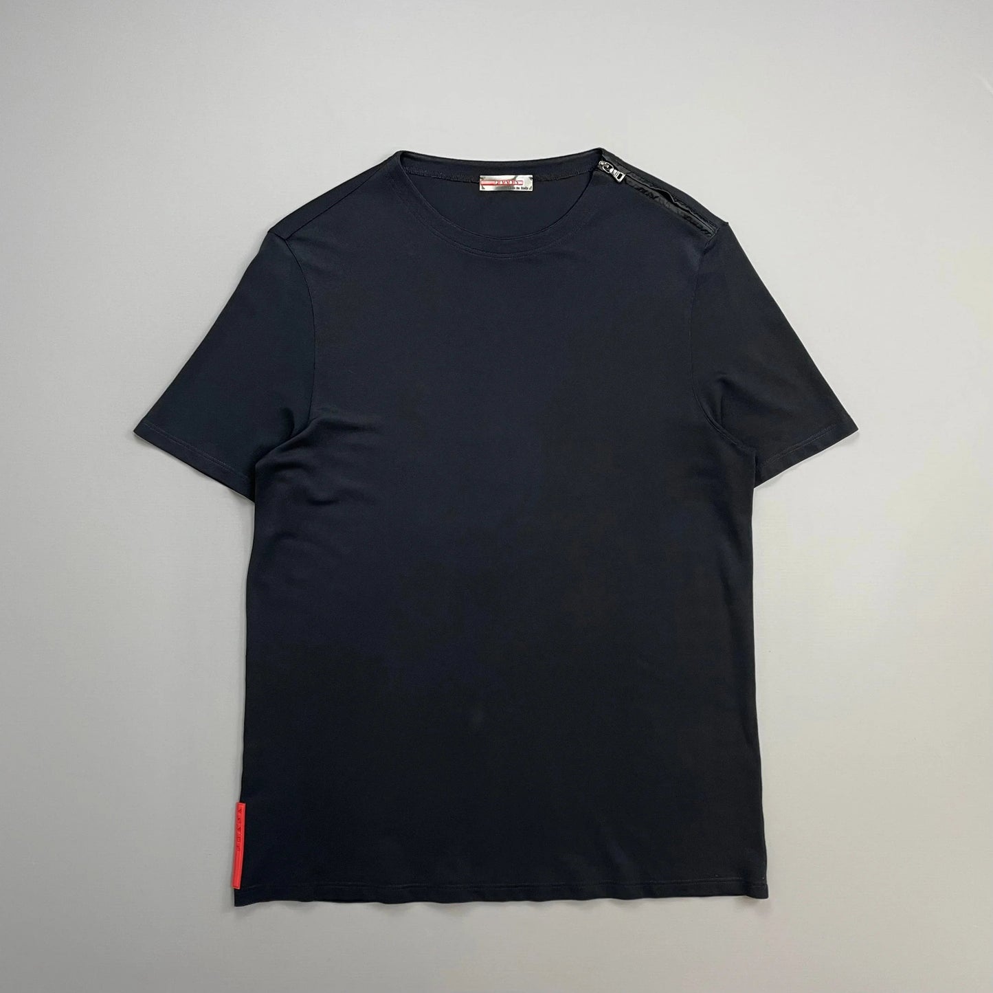 Prada Sport Navy 00s Canvas Textured Zip-Shoulder T-Shirt