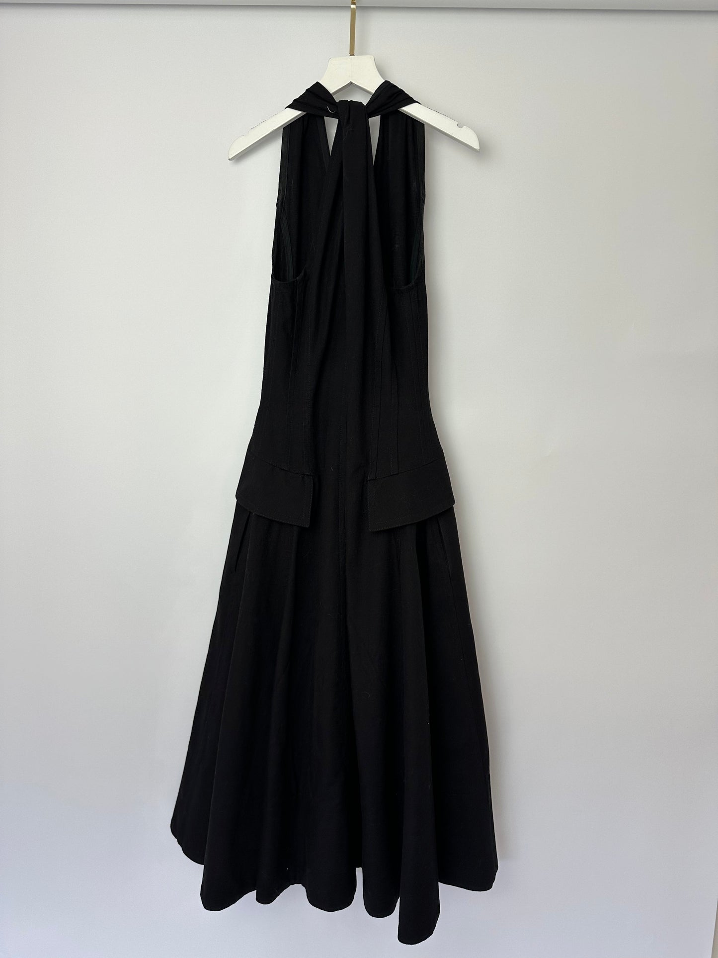 Bottega Veneta Black Sleeveless Cotton Midi Dress with Twist Back and Pocket Detail Size IT 40 (UK 8)