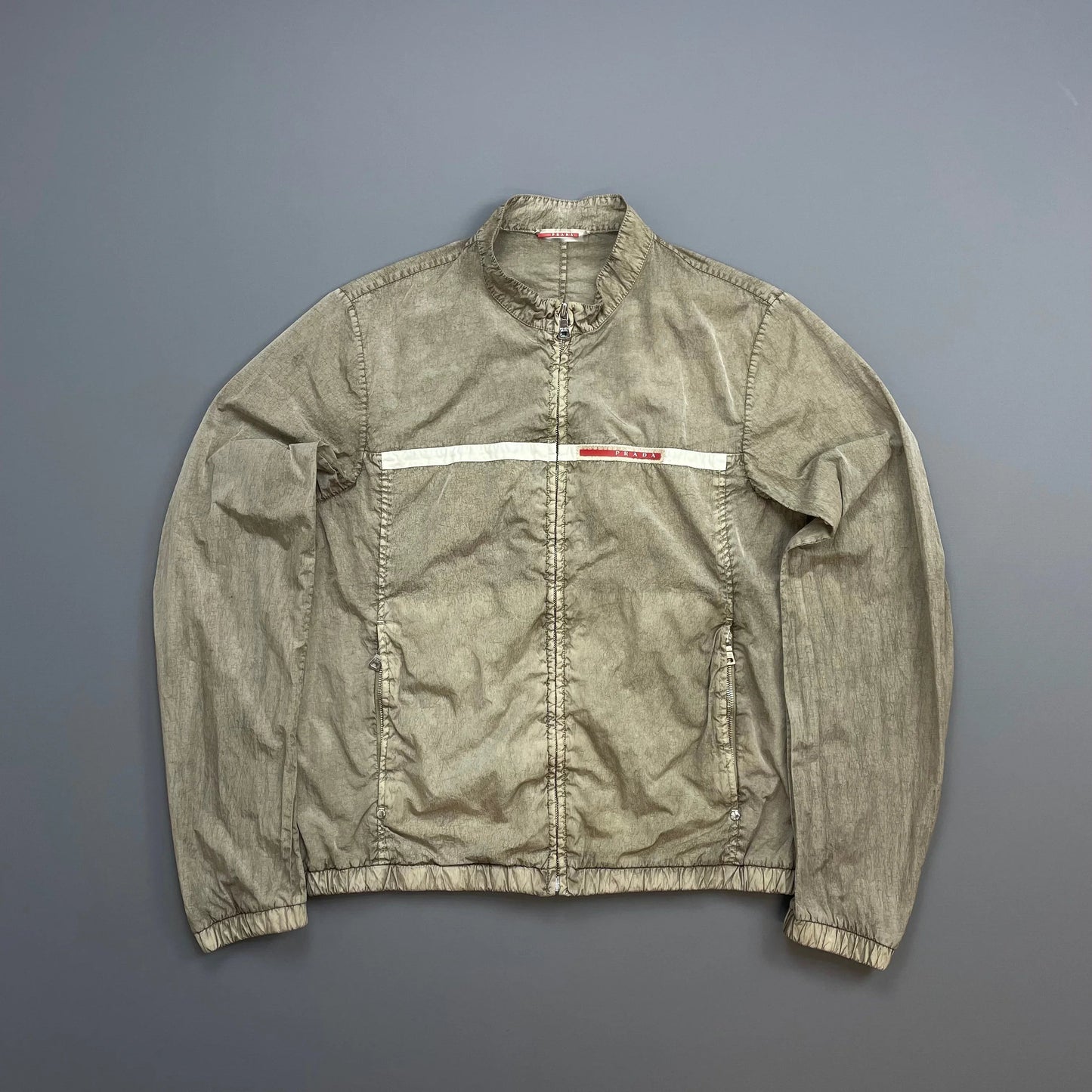 Prada Sport Dusty Brown 00s Linea Rossa Nylon Lightweight Racing Biker Jacket