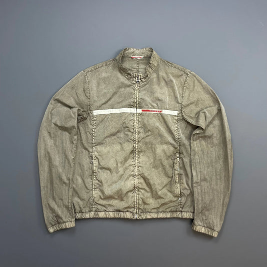 Prada Sport Dusty Brown 00s Linea Rossa Nylon Lightweight Racing Biker Jacket