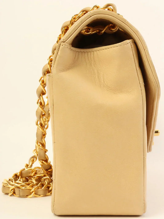 CHANEL Around 1995 Made Chevron Stitch V Flap Turn-Lock Chain Bag Beige