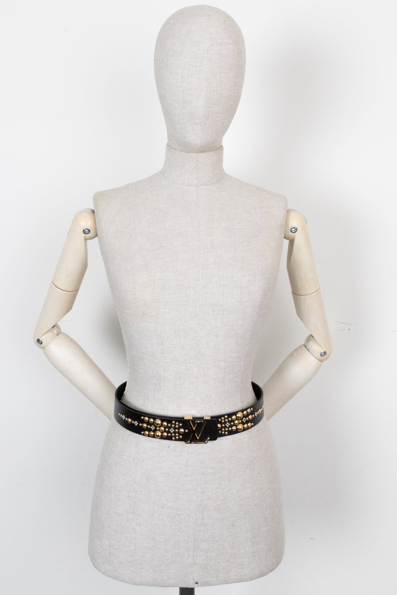 LOUIS VUITTON Initials Studded LV Belt Black