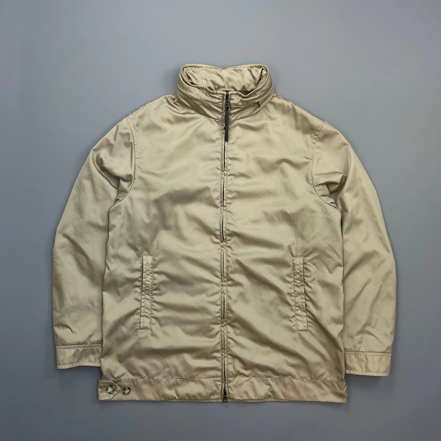 Prada Milano Beige Longline Concealed Hood Windbreaker Jacket