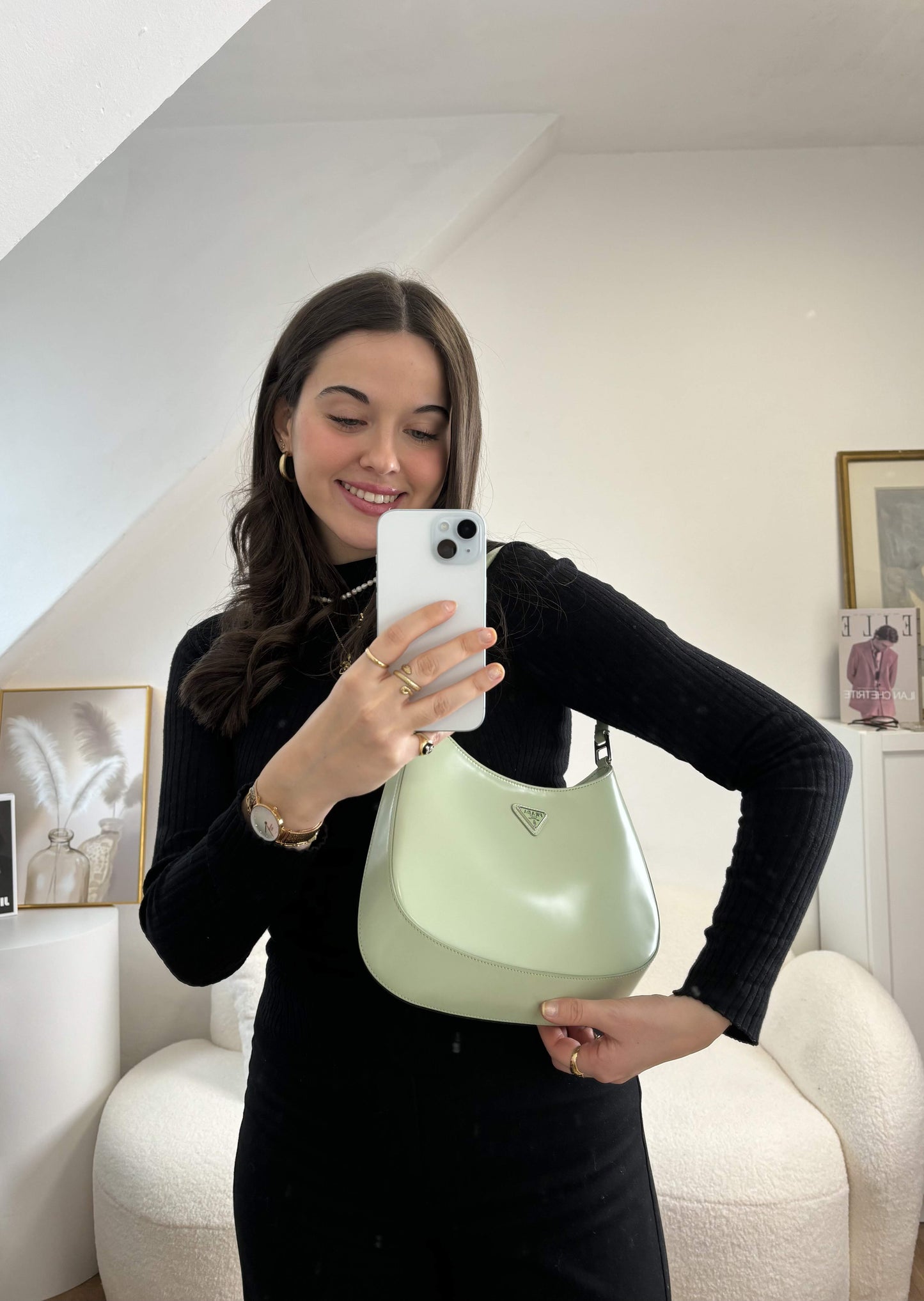 Prada Cleo Mint Green Smooth Leather Shoulder Bag