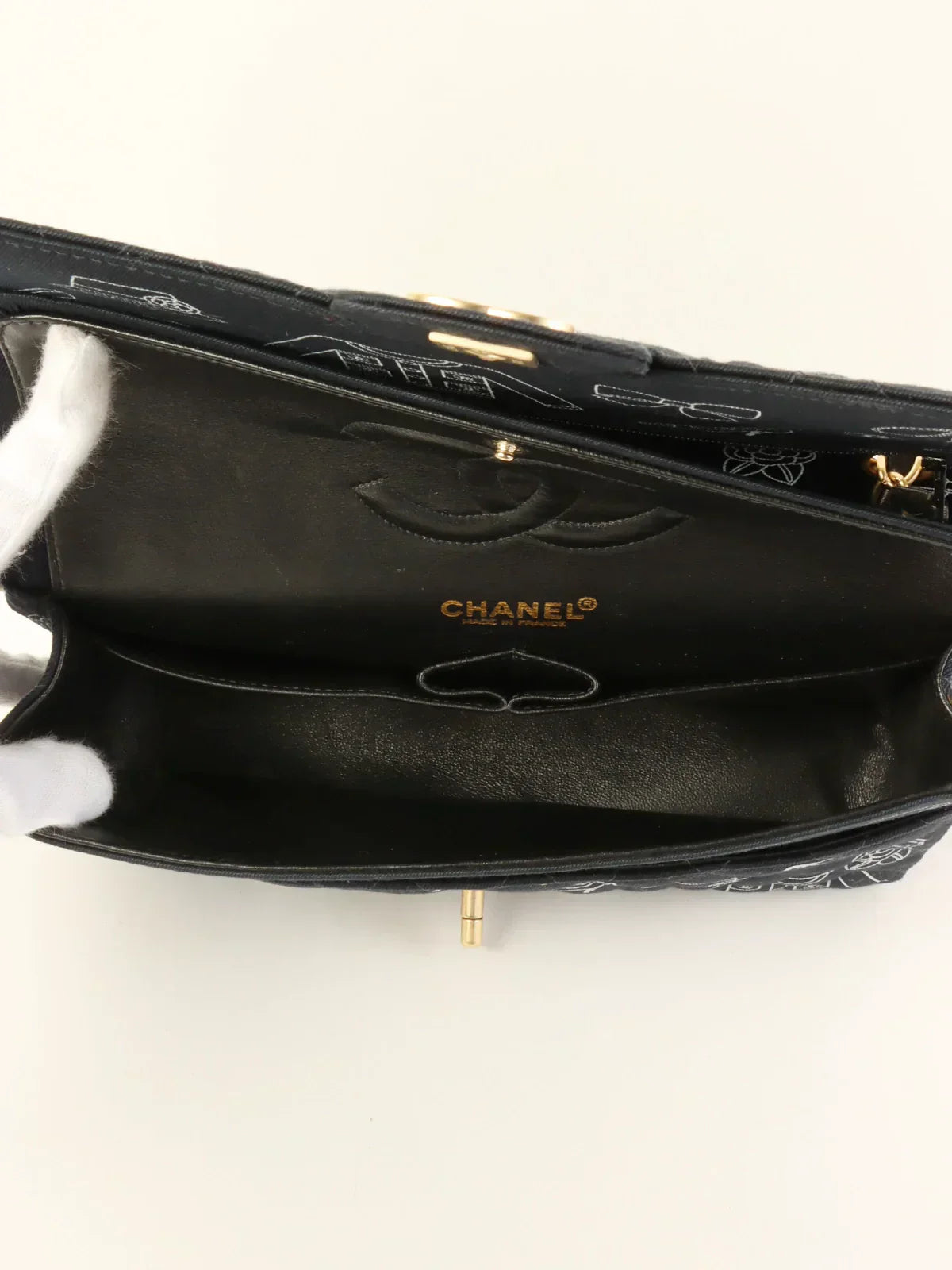 CHANEL Around 2001 Made Canvas Cc Mark Multi Print Classic Flap Chain Bag 25Cm Navy