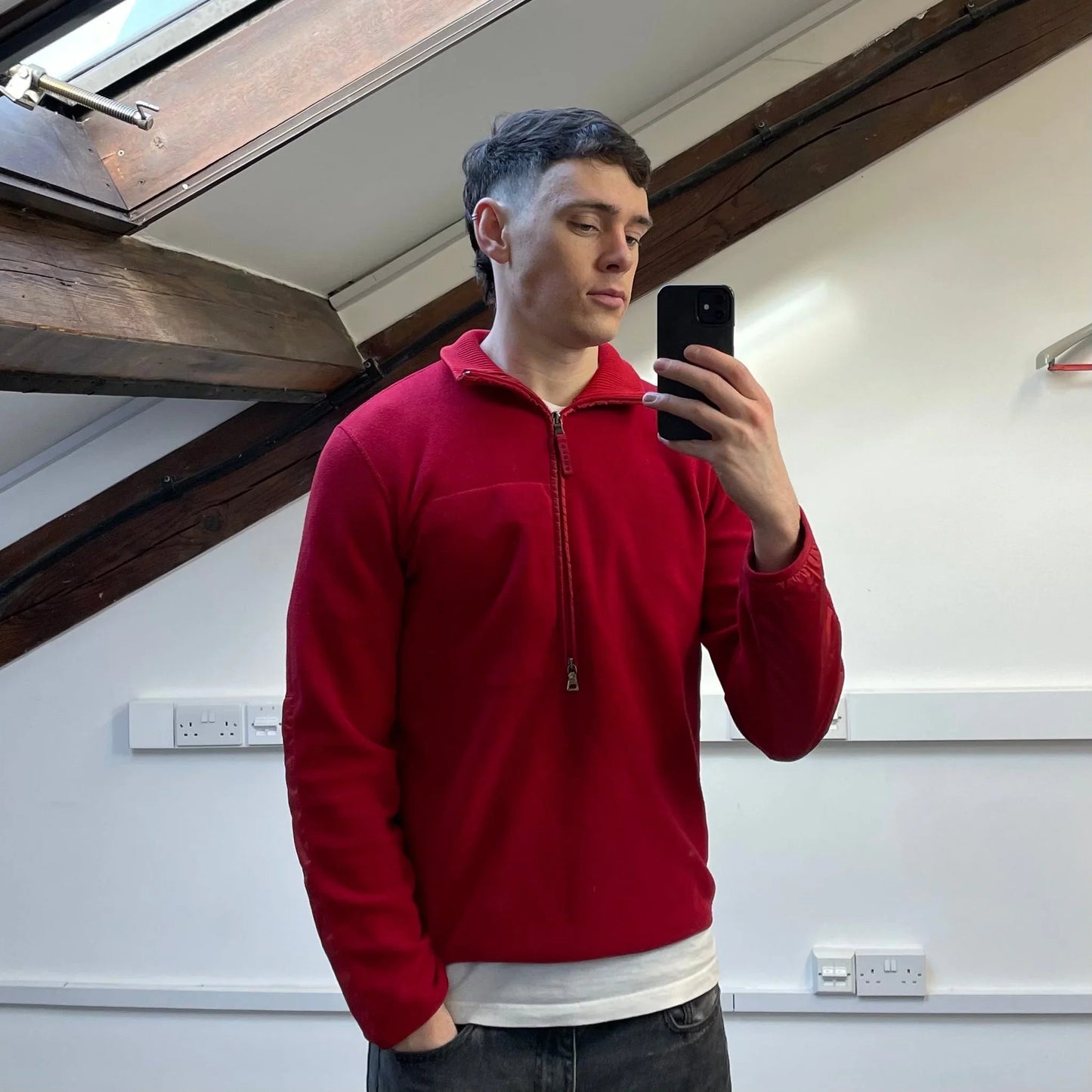 Prada Sport Red 2009 Nylon Elbow Dual-Zip Lightweight Fleece Jumper