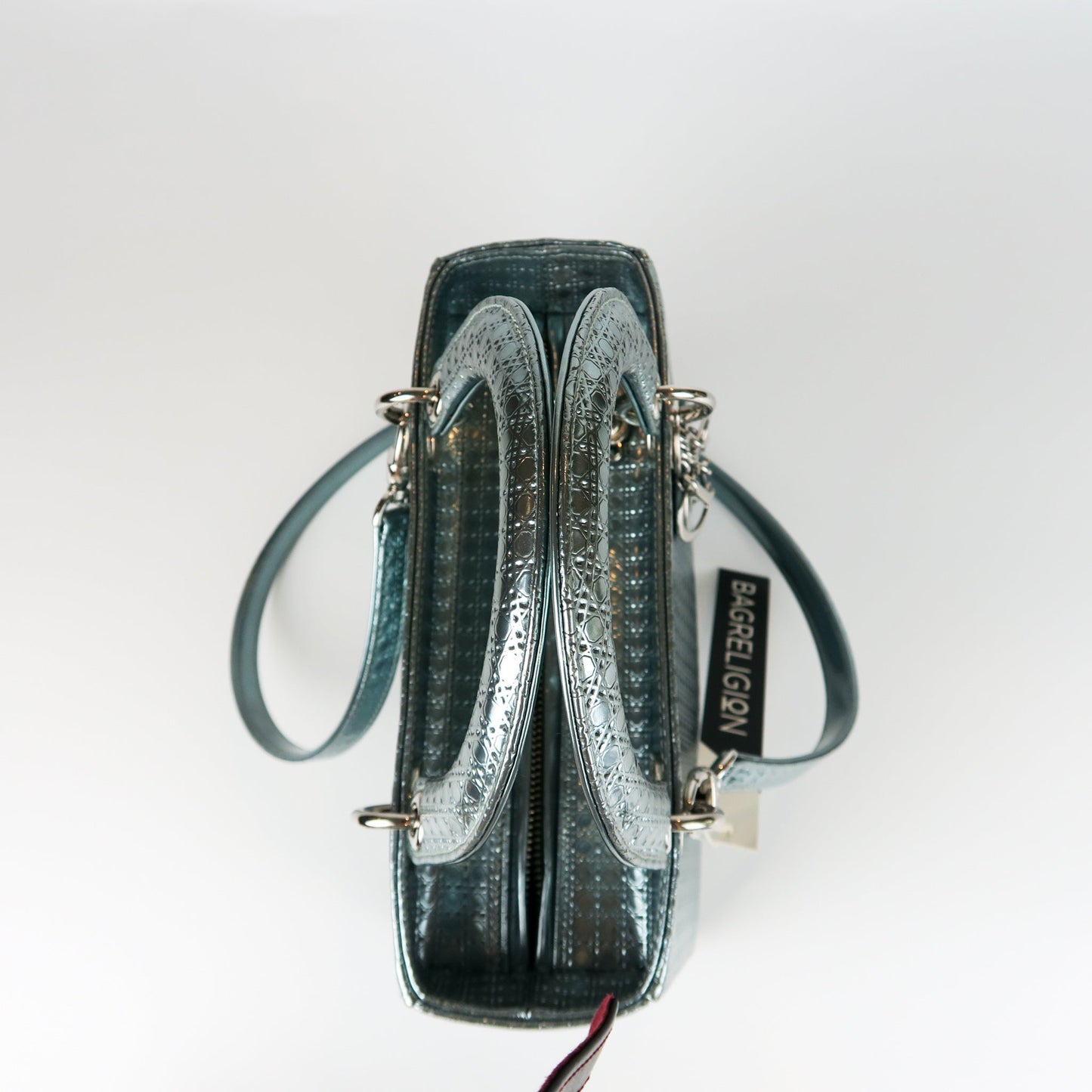 Metallic Micro-Cannage Medium Silver Lady Dior