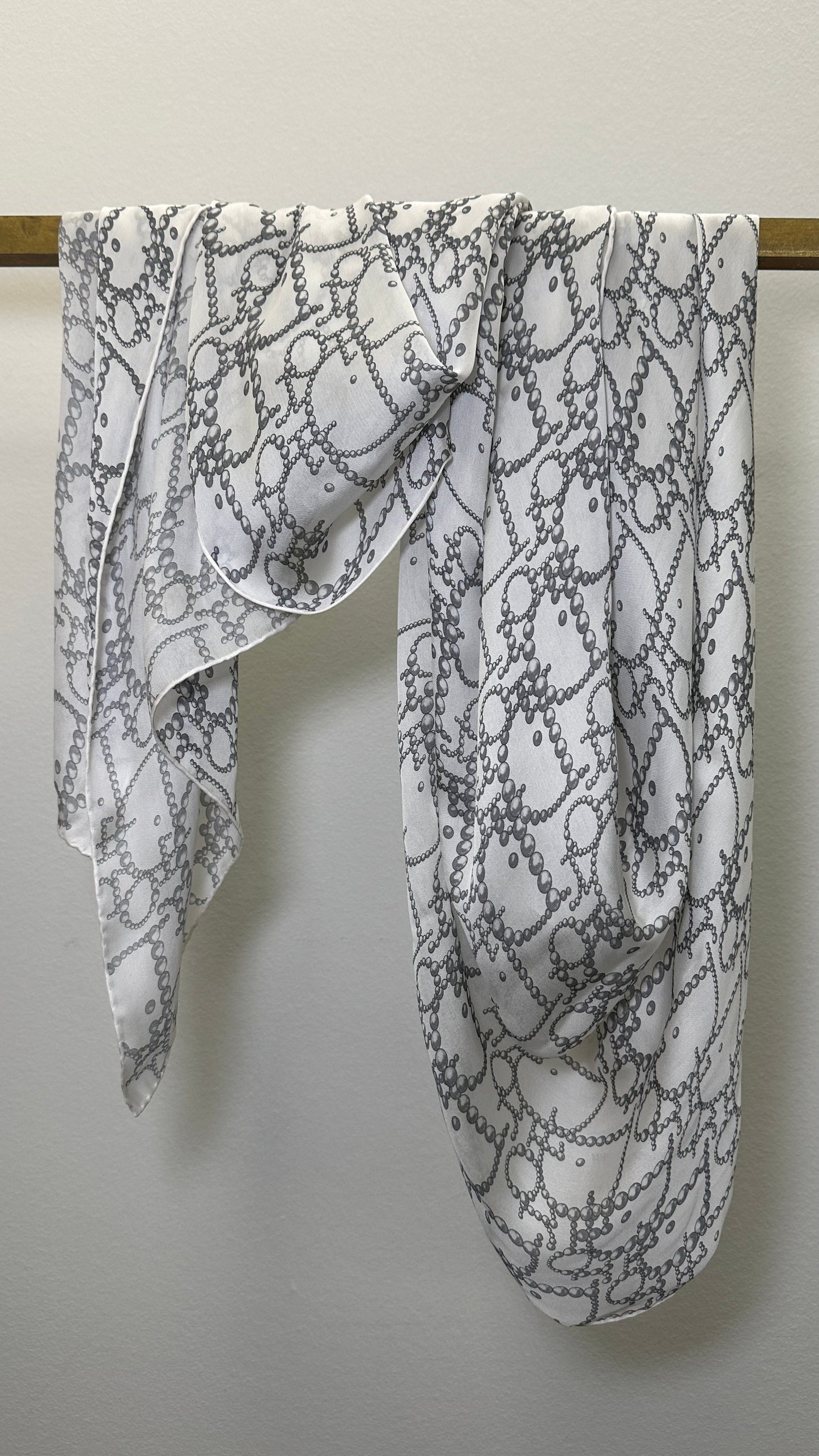 CHRISTIAN DIOR Pearl Logo Print Scarf White Grey Silk