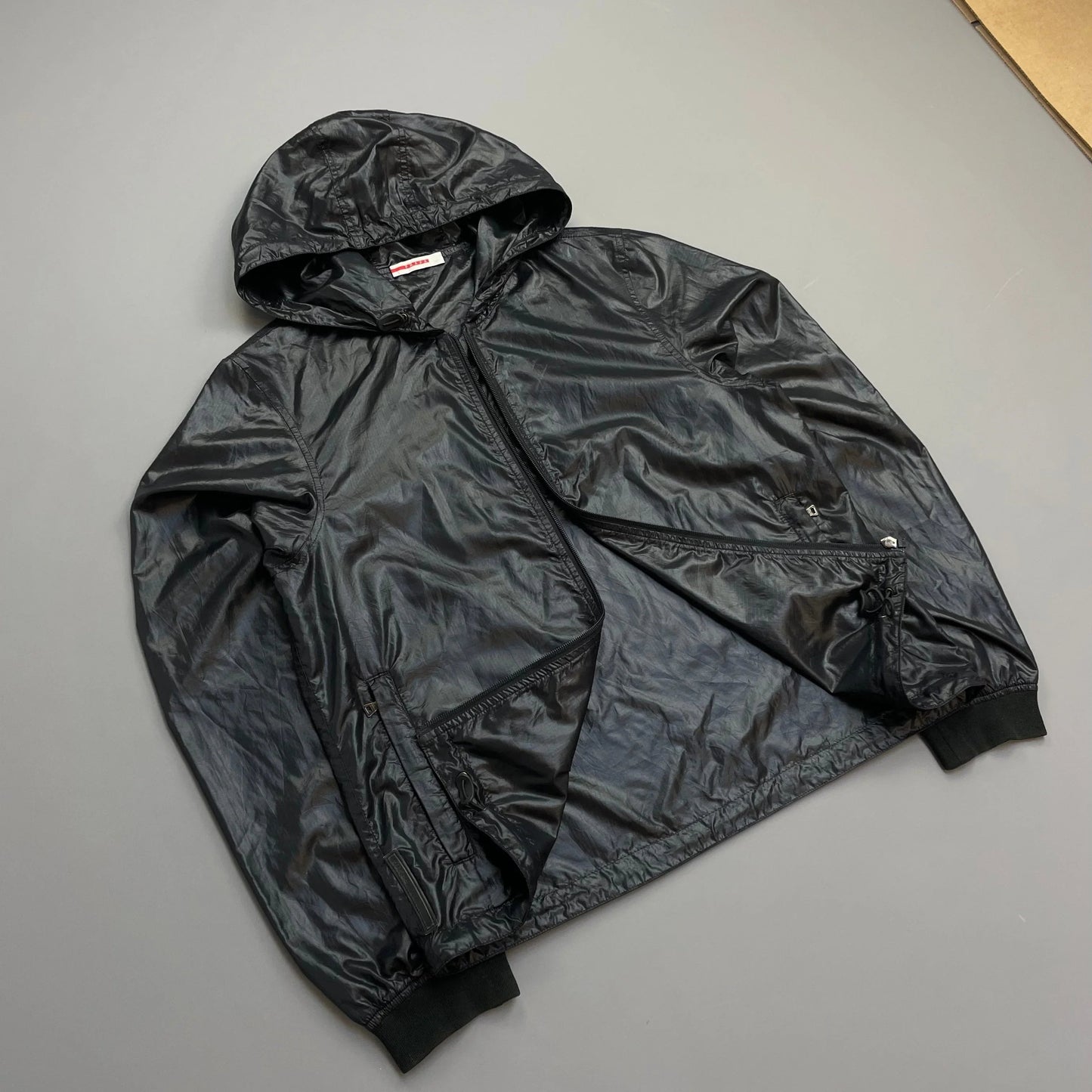 Prada Sport Black/Deep Purple 00s Lightweight Nylon Hooded Windbreaker Jacket