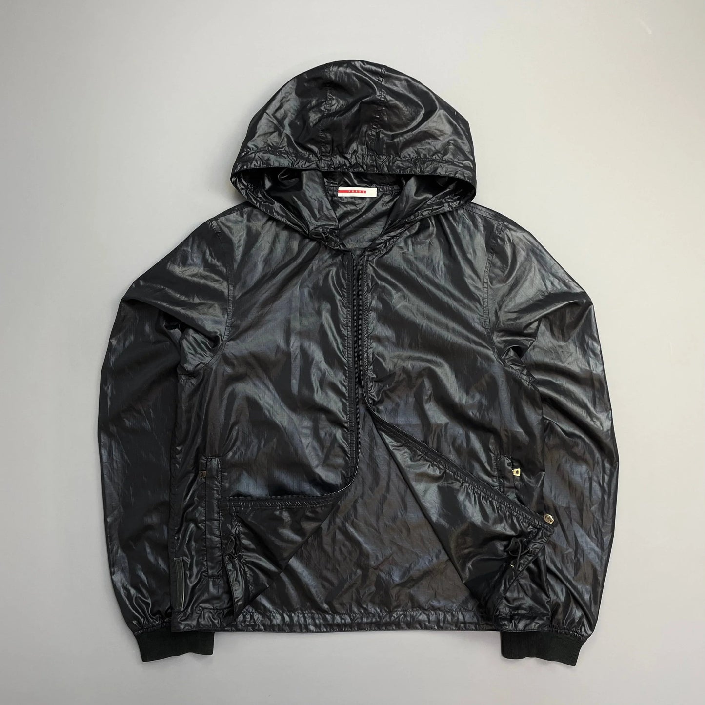 Prada Sport Black/Deep Purple 00s Lightweight Nylon Hooded Windbreaker Jacket