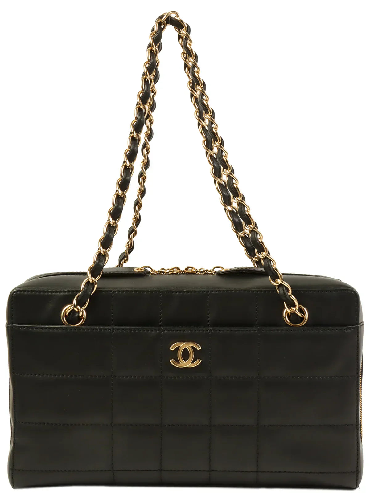 CHANEL Around 2001 Made Chocolate Bar Stitch Cc Mark Plate Chain Bag Black