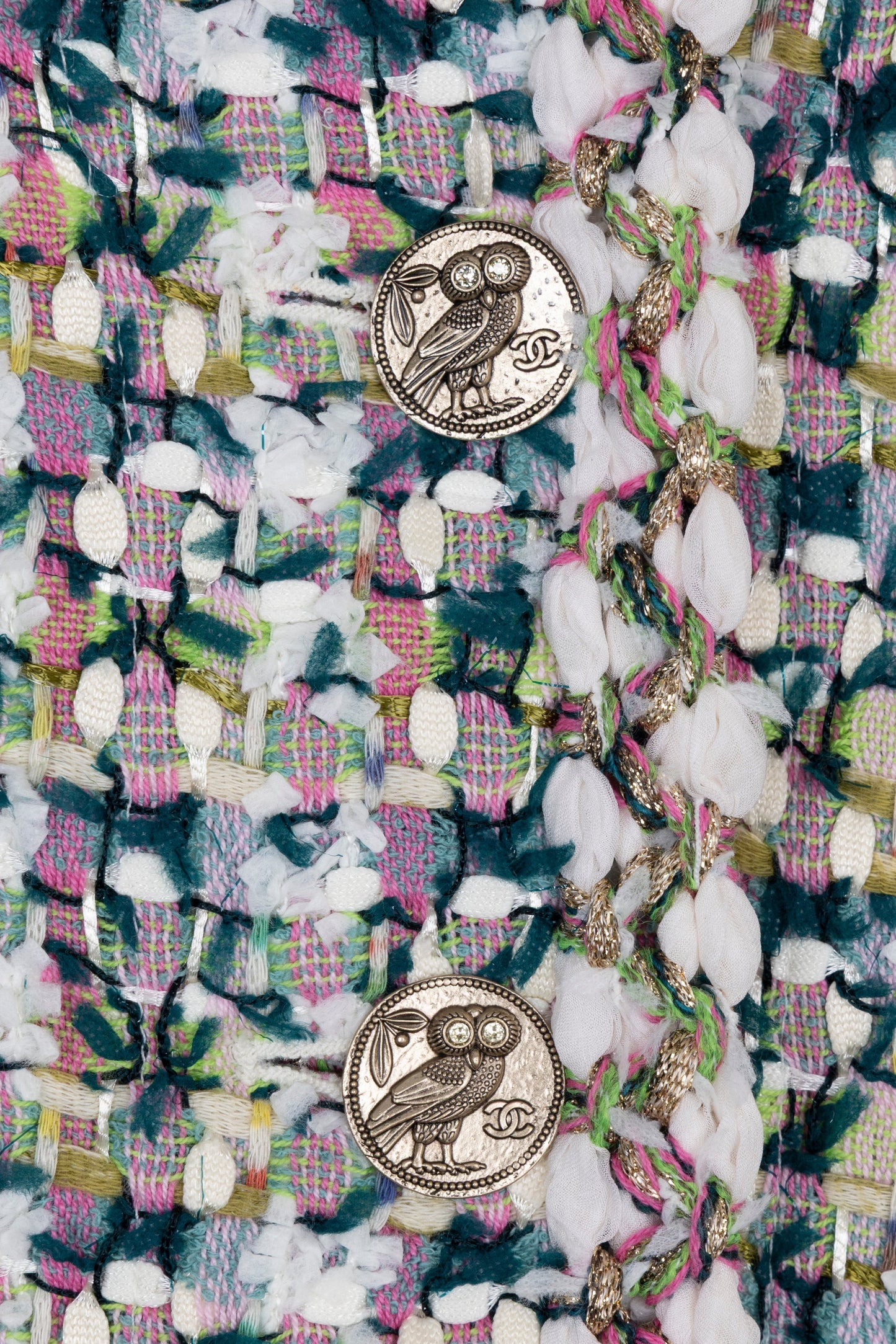 CHANEL Jacket Tweed Green Pink White