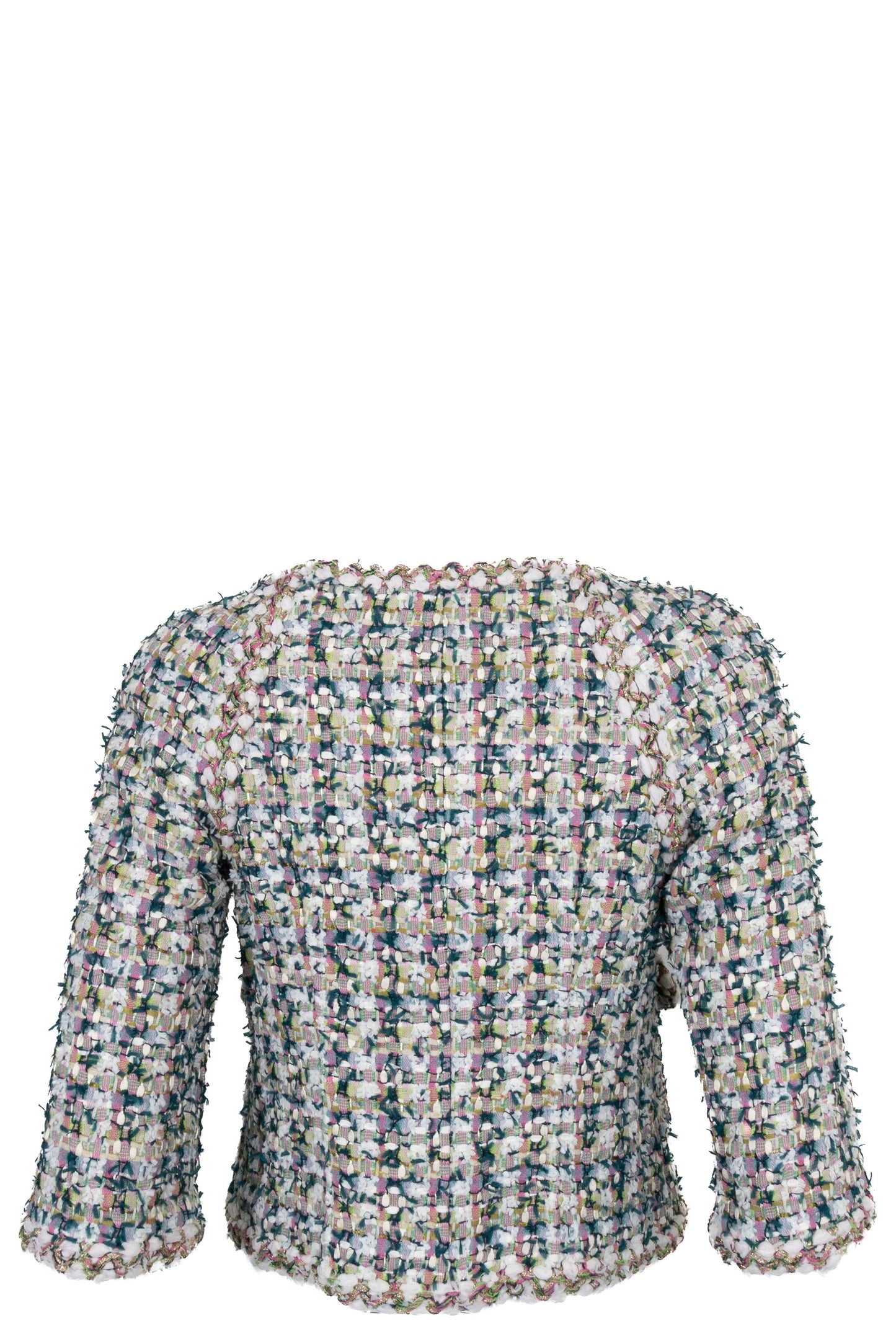CHANEL Jacket Tweed Green Pink White