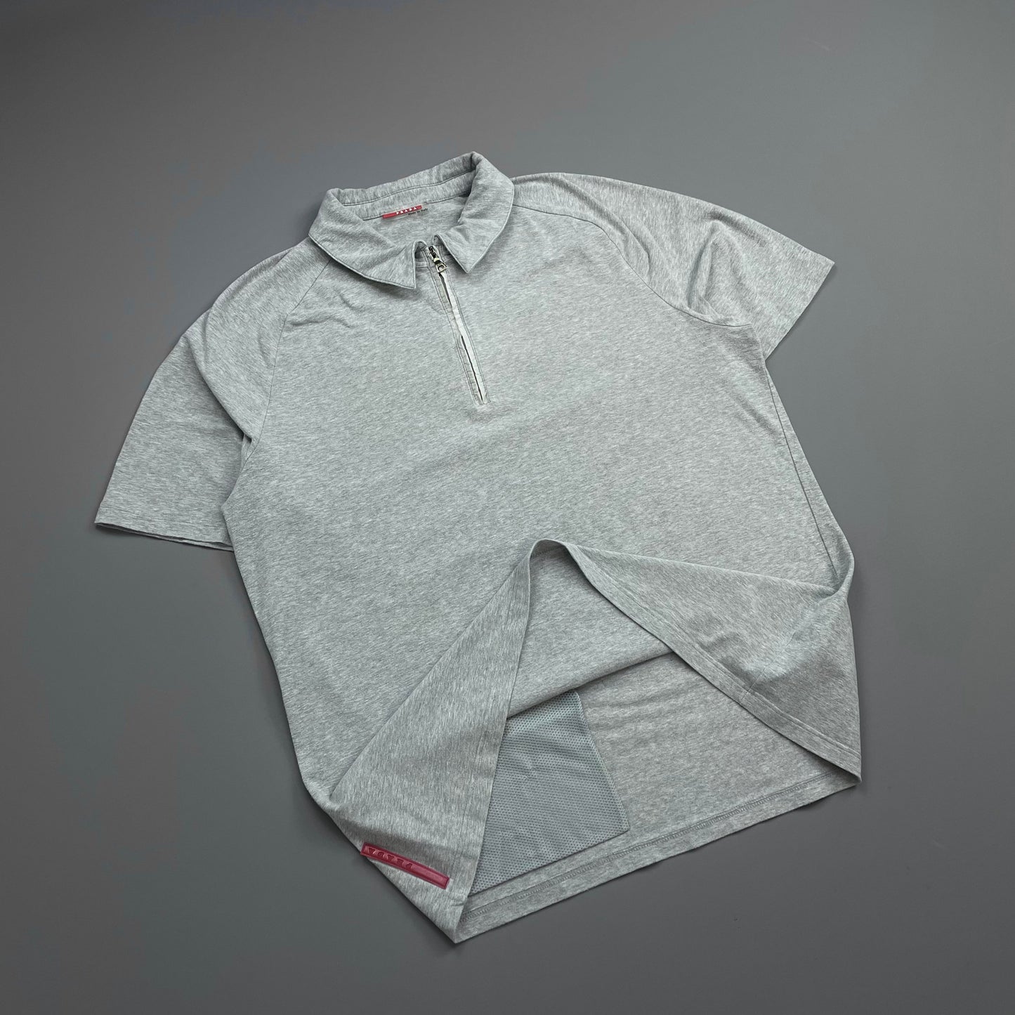 Prada Sport Grey 00s Rear Pocket Short Sleeve Zip Polo Shirt