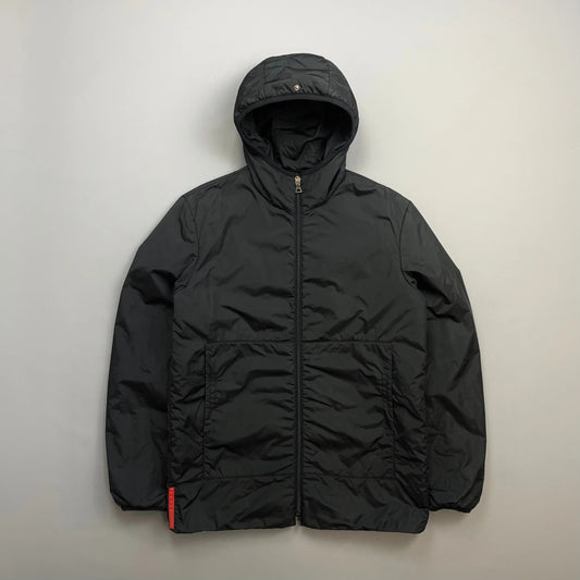 Prada Sport Black Nylon Padded Hooded Liner Windbreaker Jacket