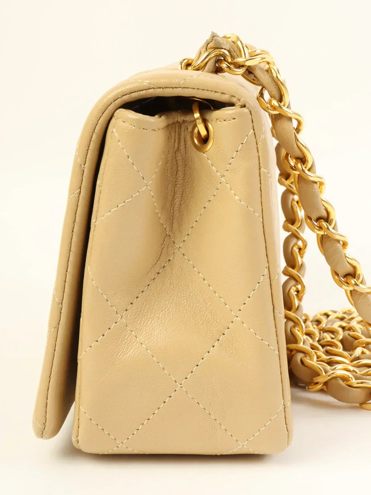 CHANEL Around 1990 Made Full Flap Chain Bag Mini Beige