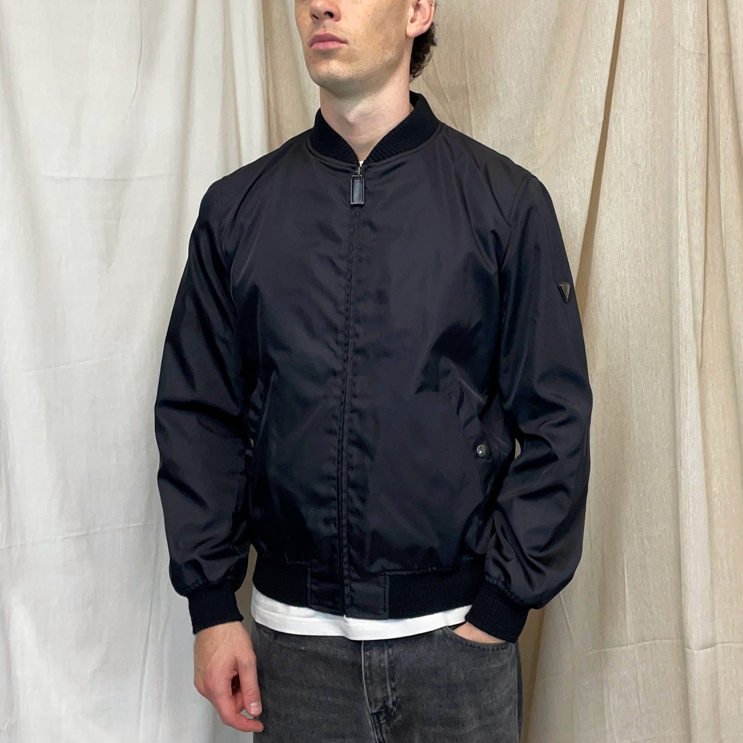 Prada Mainline 2015 Nylon & Wool Plaque Bomber Jacket