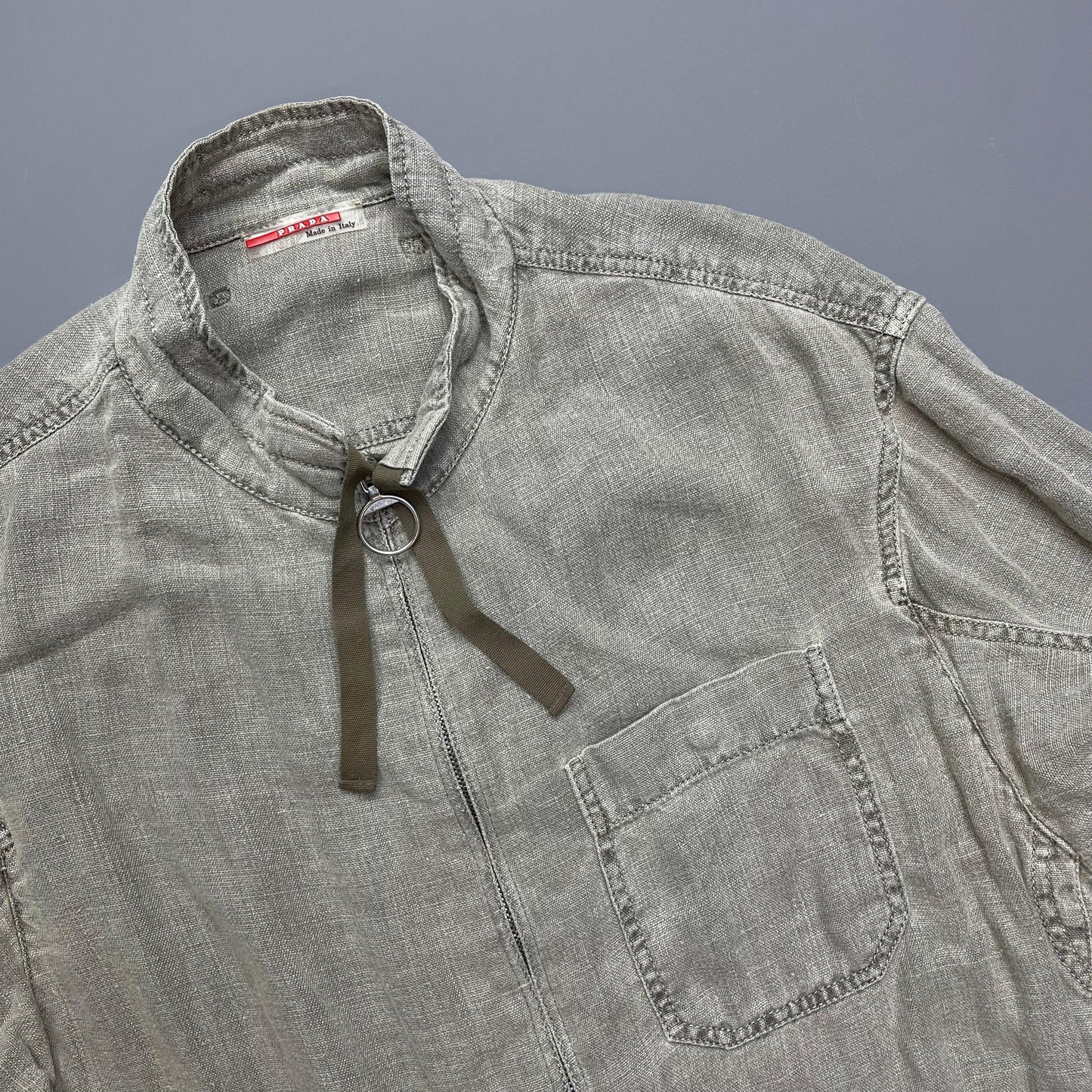 Prada Grey Linen Zip-Through Lightweight Jacket