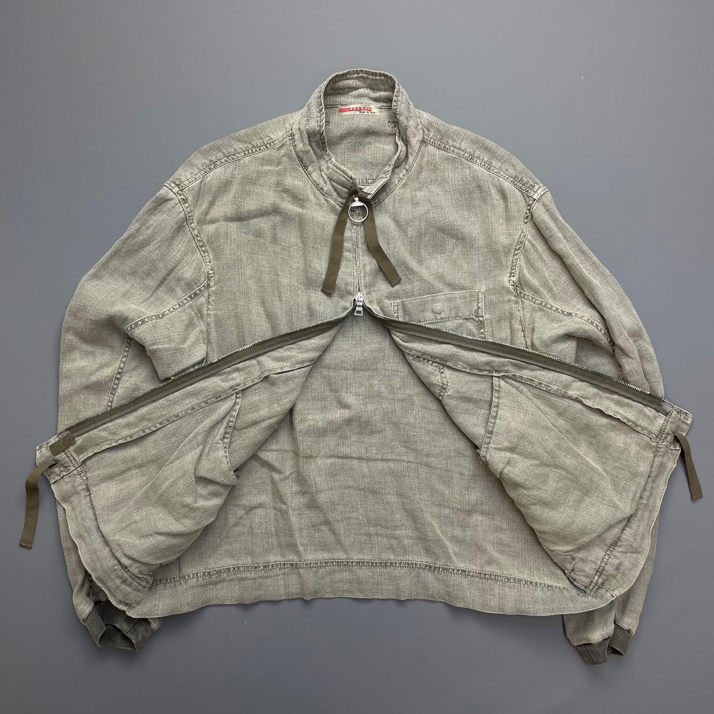 Prada Grey Linen Zip-Through Lightweight Jacket