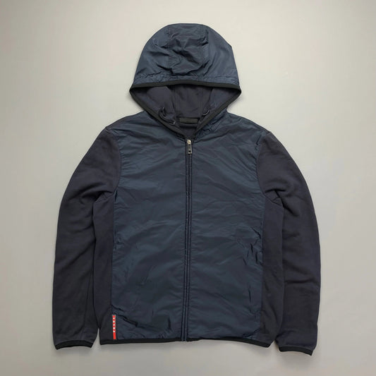 Prada Sport Navy Nylon Panel 2015 Hoodie Jacket