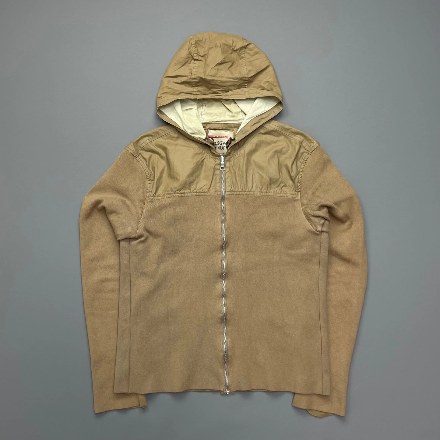 Prada Sport Brown Knit Hoodie with Contrast Hood