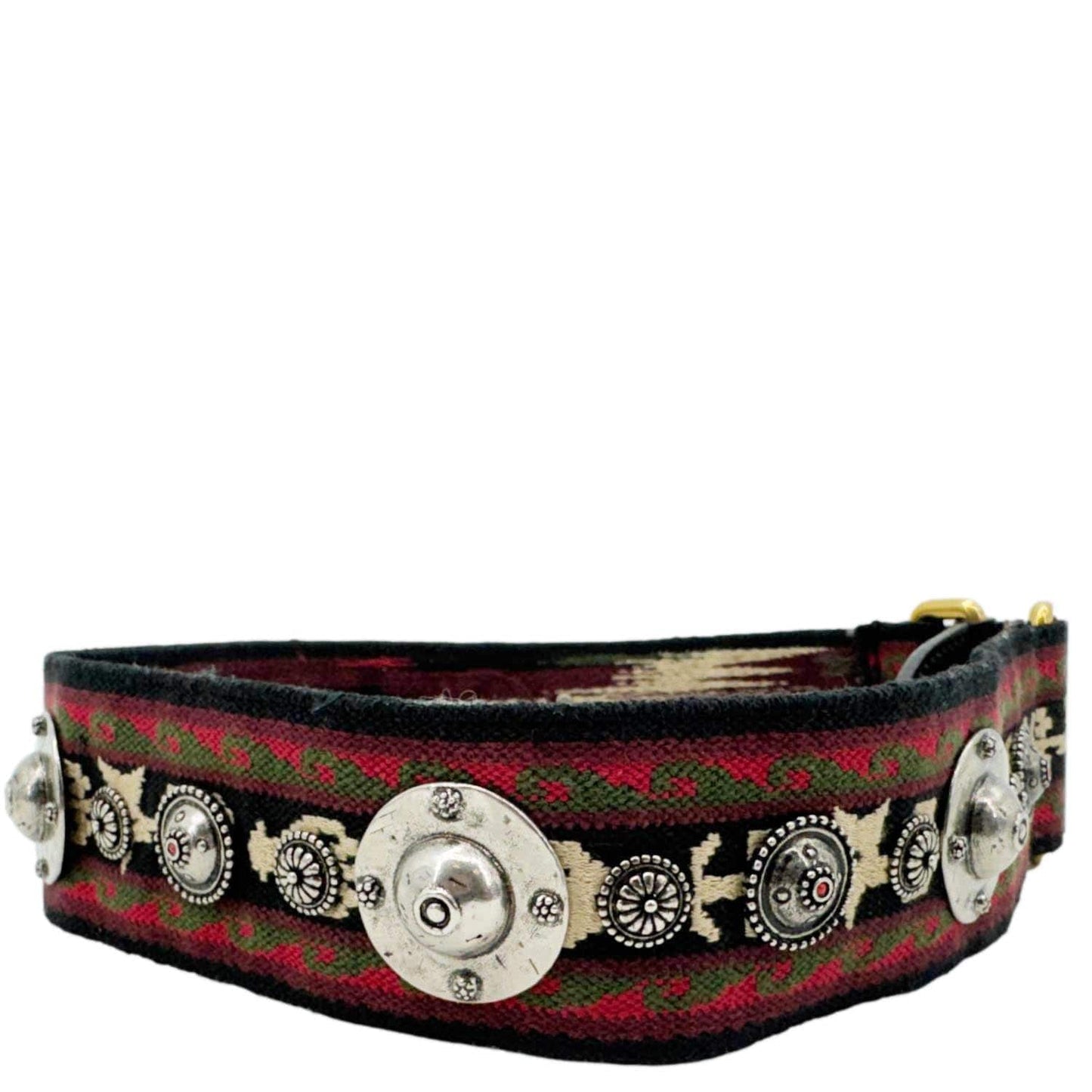 CHRISTIAN DIOR Studded Bohemian Oblique Embroidered Canvas Shoulder Strap Red