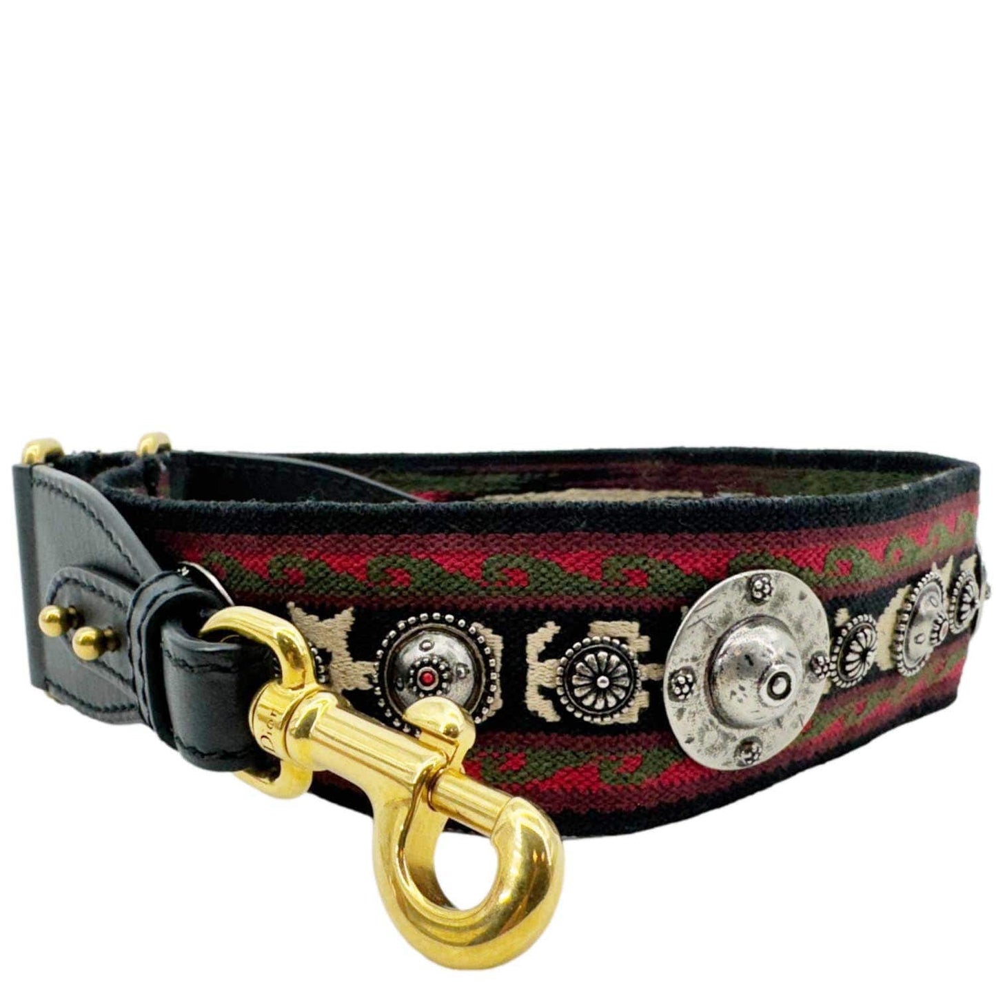 CHRISTIAN DIOR Studded Bohemian Oblique Embroidered Canvas Shoulder Strap Red