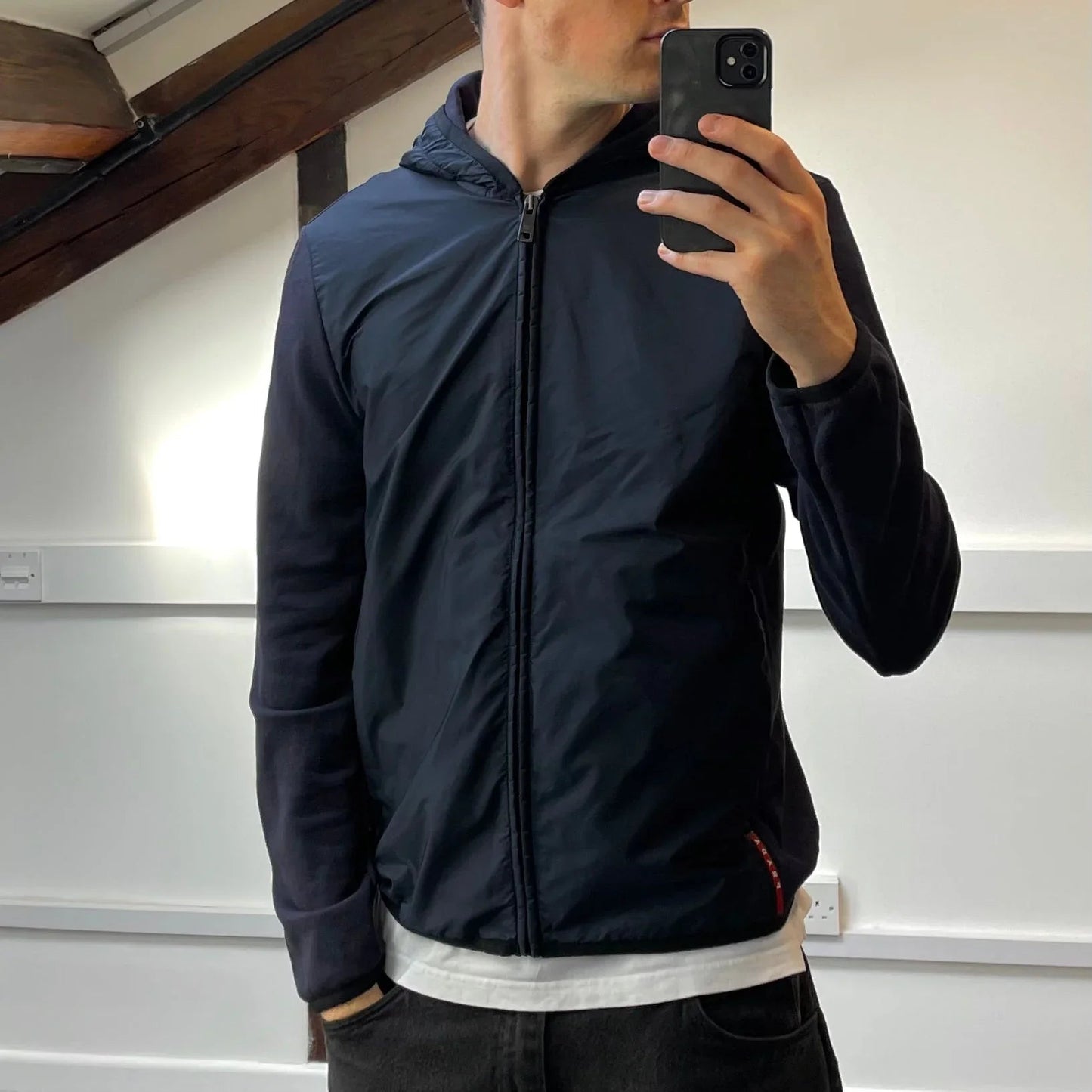 Prada Sport Navy Nylon Panel 2015 Hoodie Jacket