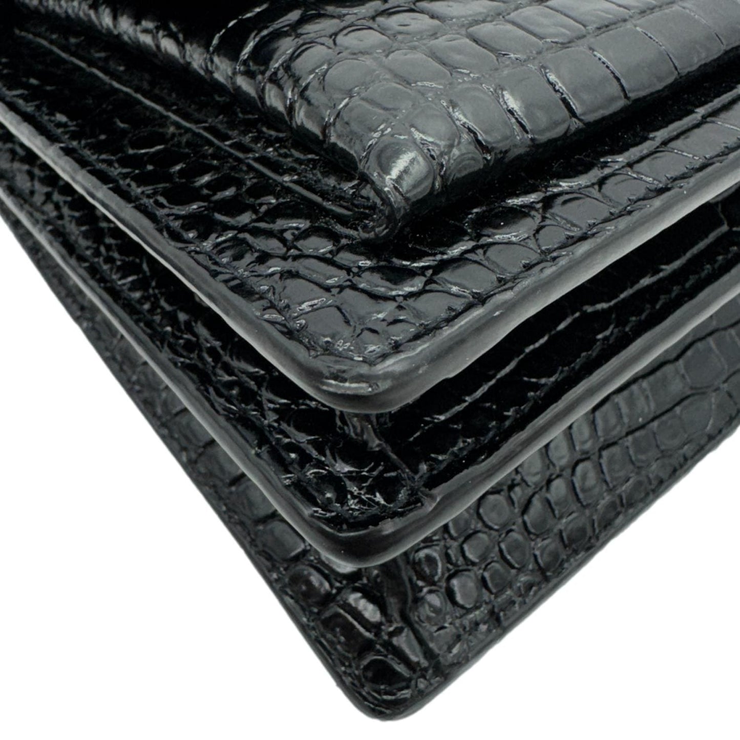 YVES SAINT LAURENT Monogram Sunset Medium Crocodile Embossed Leather Shoulder Bag Black
