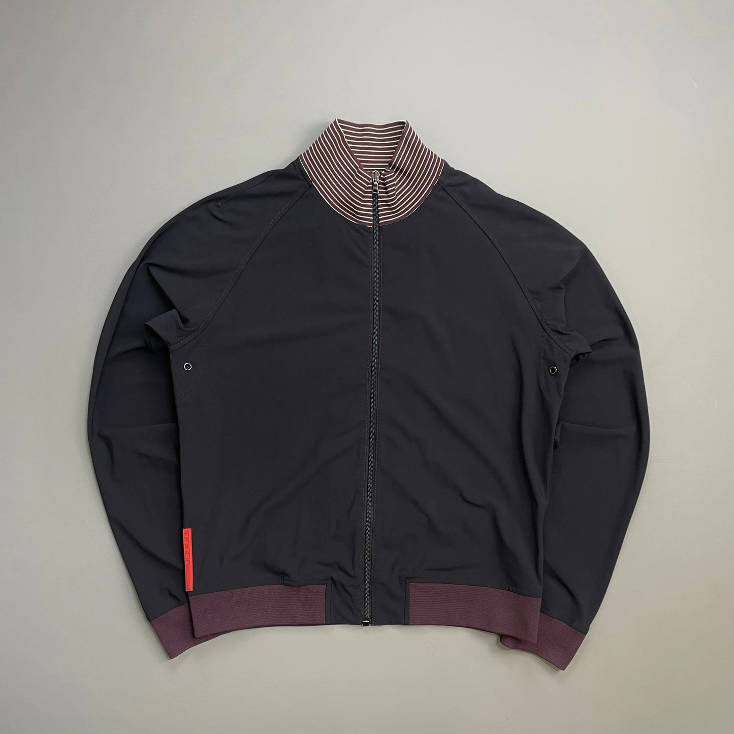 Prada Sport Navy 00s Nylon Burgundy Stripe-Detailed Track Jacket