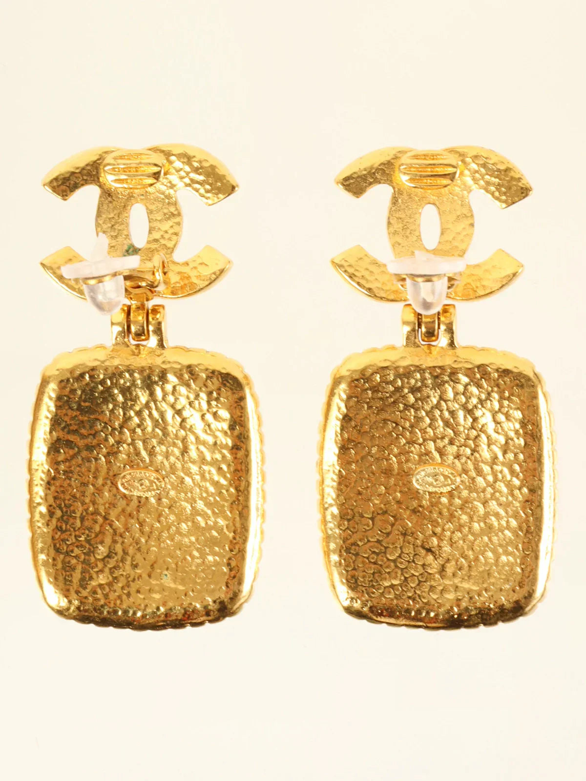 CHANEL 1996 Made Gripoix Square Cc Mark Swing Earrings Gold/Brown