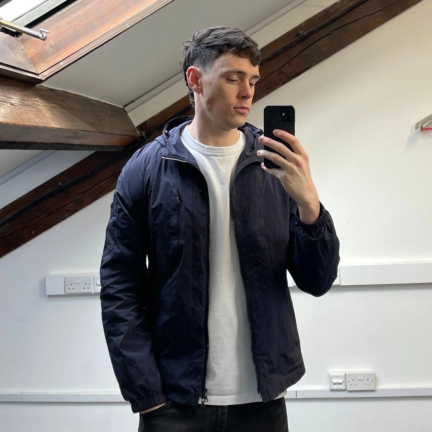 Prada Milano Blue 2007 Nylon Line Panel Windbreaker Jacket