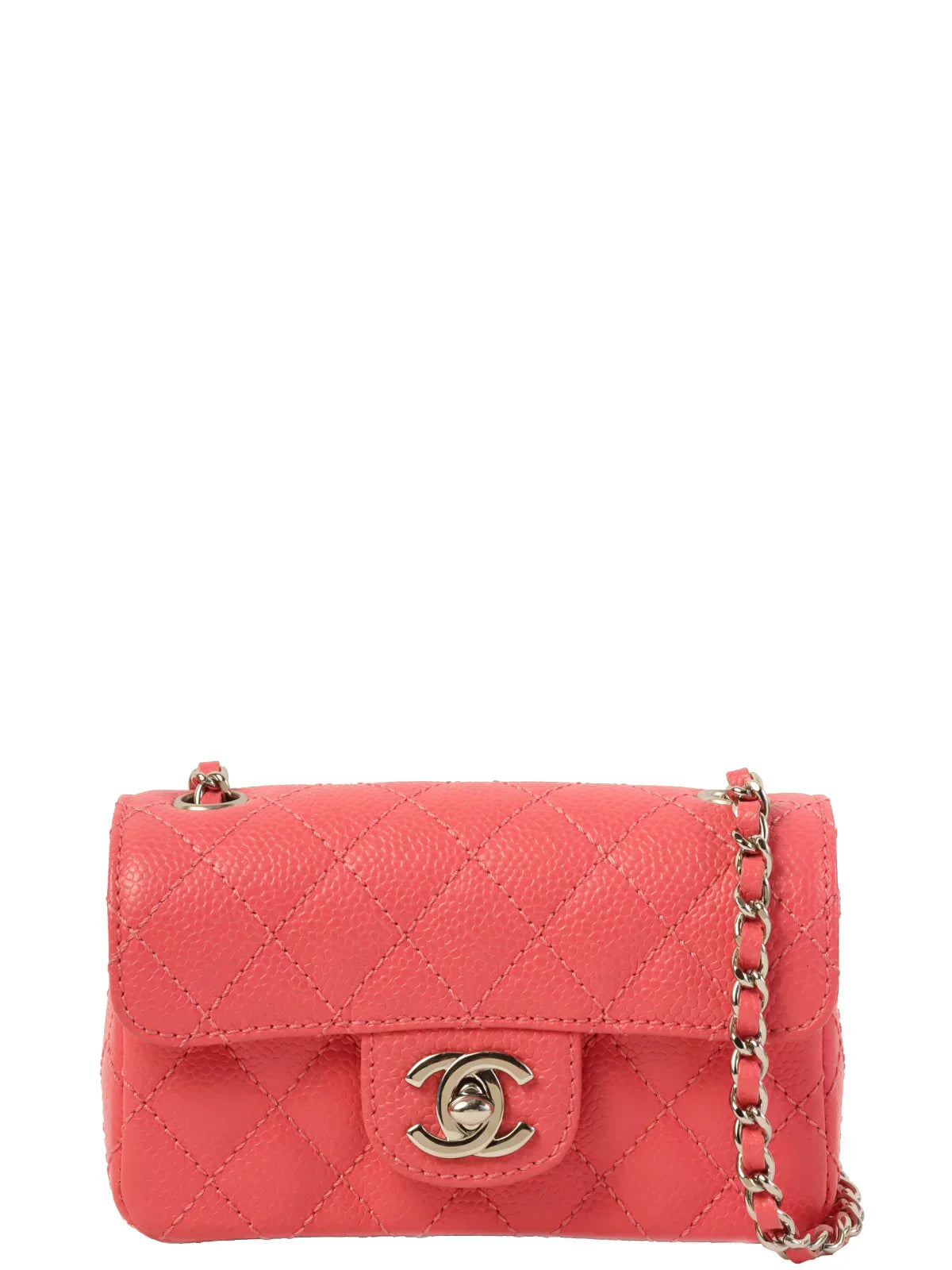 CHANEL Around 2004 Made Caviar Skin Turn-Lock Mini Chain Bag Pink