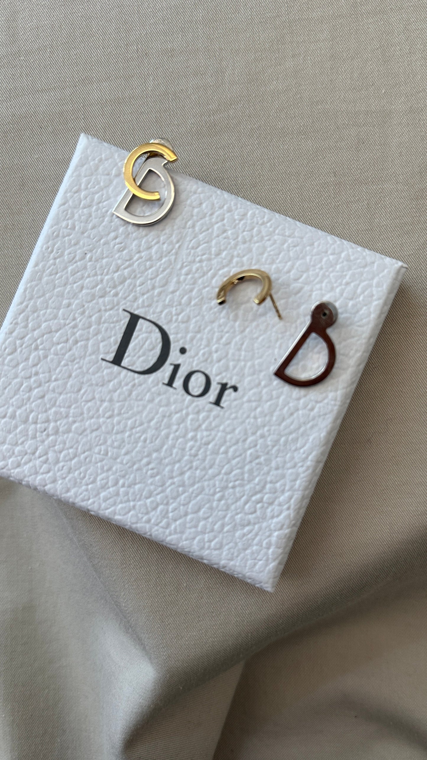 CHRISTIAN DIOR Two Tone CD Logo Studs Gold Silver