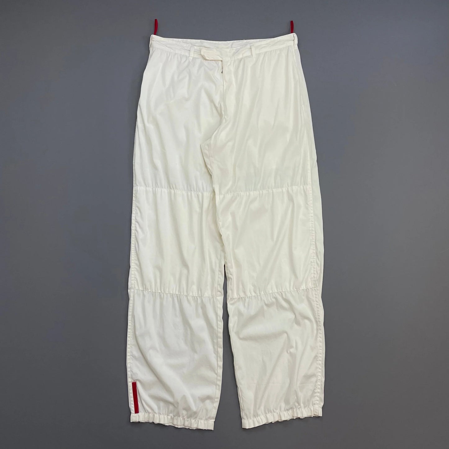 Prada Sport White SS00 Lightweight Cotton Parachute Pant Shell Tro rs